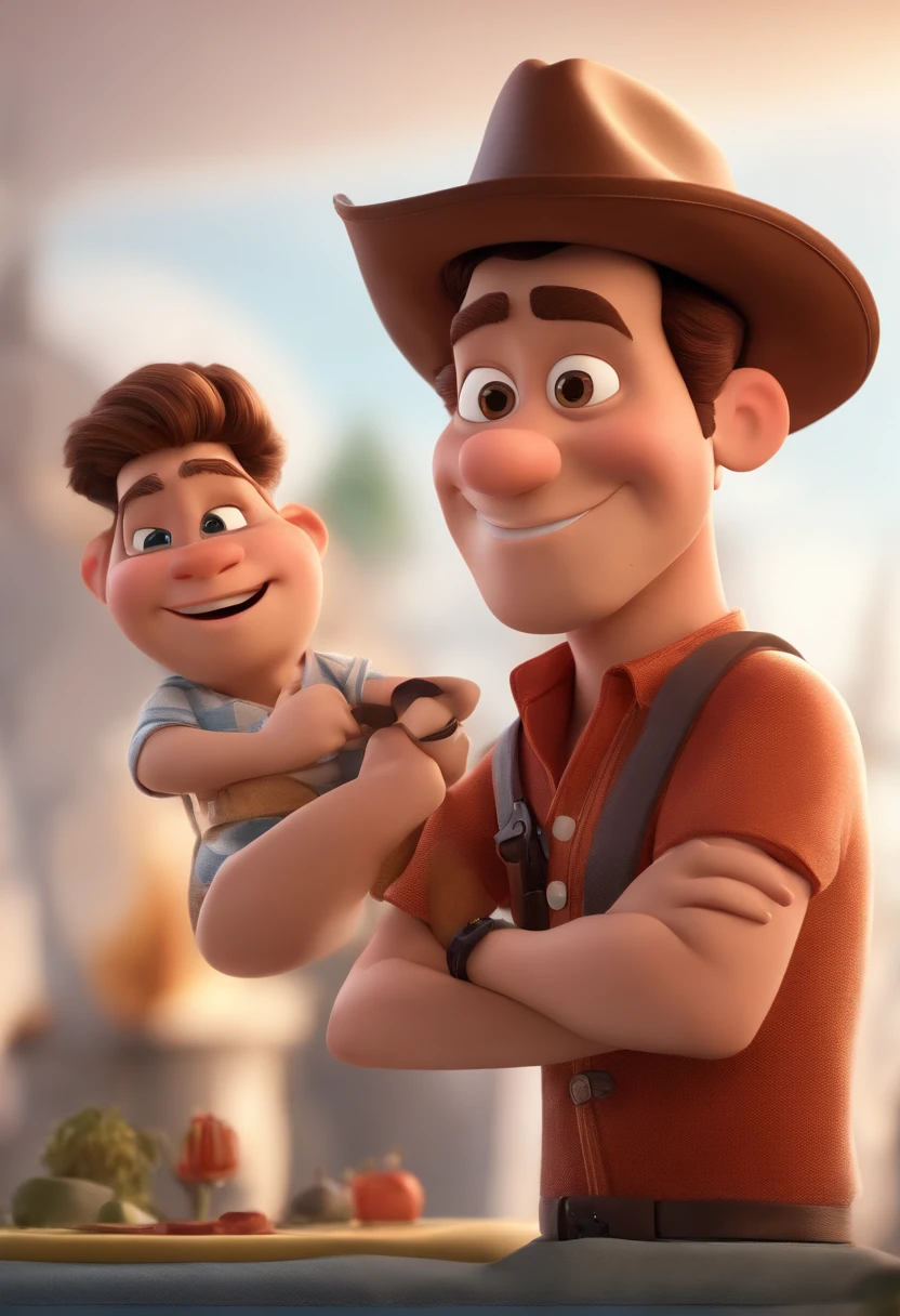 personagem dos desenhos animados de um homem de 47 anos, careca e feliz, uma camisa vermelha, animation character, Caractere estilizado, animation style rendering, 3D estilizado, Arnold Maya render, 3 d render stylized, toon render keyshot, Personagem 3D, Personagem 3D, 3d rendering stylized, 3 d character render, personagem de desenho animado, Personagem de close up, Pose de personagem, (Estilo Pixar) (master part:1.2) (Bokeh) (best quality) (pele detalhada) (textura detalhada) (8k) (argila) (Cinematic lighting) (foco nítido