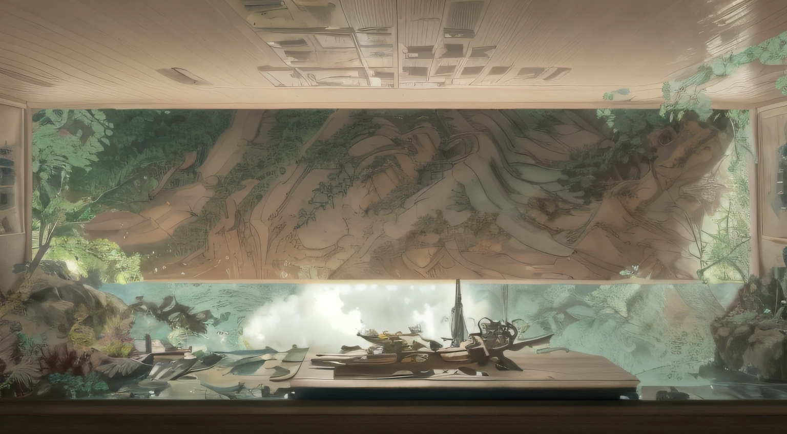 Mountain and Sea Sutra mythology,Physiotherapy room,best qualtiy,Realiy,ultra - detailed,Works of masters, 8K, detailed cinematic rendering, 4 K resolution concept art, 3 d model, concept-art, highly detailed vfx scene, concept art 8k resolution, concept art 8 k resolution, 4K concept art, 4k highly detailed digital art