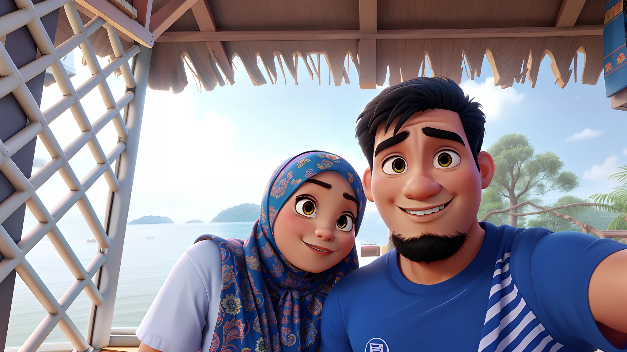 Malaysian man, malaysian woman, Pixar style, best quality, high quality