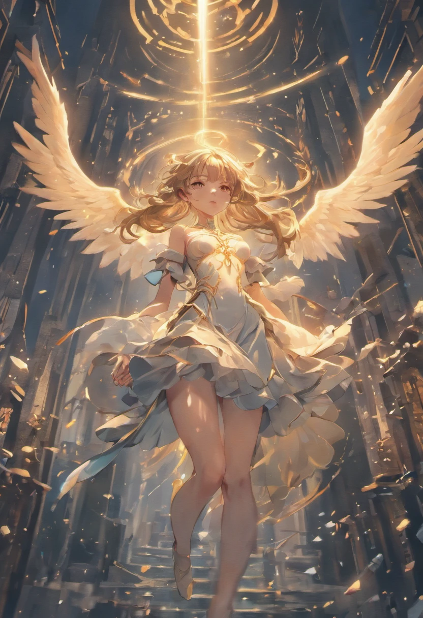 (professional 3d render:1.3) af (Realistic:1.3) The most beautiful artistic photo in the world，Featured angels falling from soft bright skies, ((Angels in heaven descend from heaven in a dynamic pose, Fantastic location, Majestic and cluttered environment)), Full body 8K unit rendering, action  shot, skin pore, very dark lighting, heavy shading, A detailed, Detal Face, (vibration, Realistic photography, Realistic, Dramatic, darkly, foco nítido, 8K), ((((Use skins)))), (复杂:1.4), decadent, (highly  detailed:1.4), digitial painting, rendering by octane, art  stations, concept-art, Liso, foco nítido, illustration, From the budding of art, (loish:0.23), wlop ilya kuvshinov, e Greg Rutkowski e Alphonse Mucha Gracias, (global ilumination, studiolight, Amount of light), lotr, fanciful, biz, Inteiroesbian body, ((Dark and ancient city background:1.3)),CGSesocieda,art  stations
