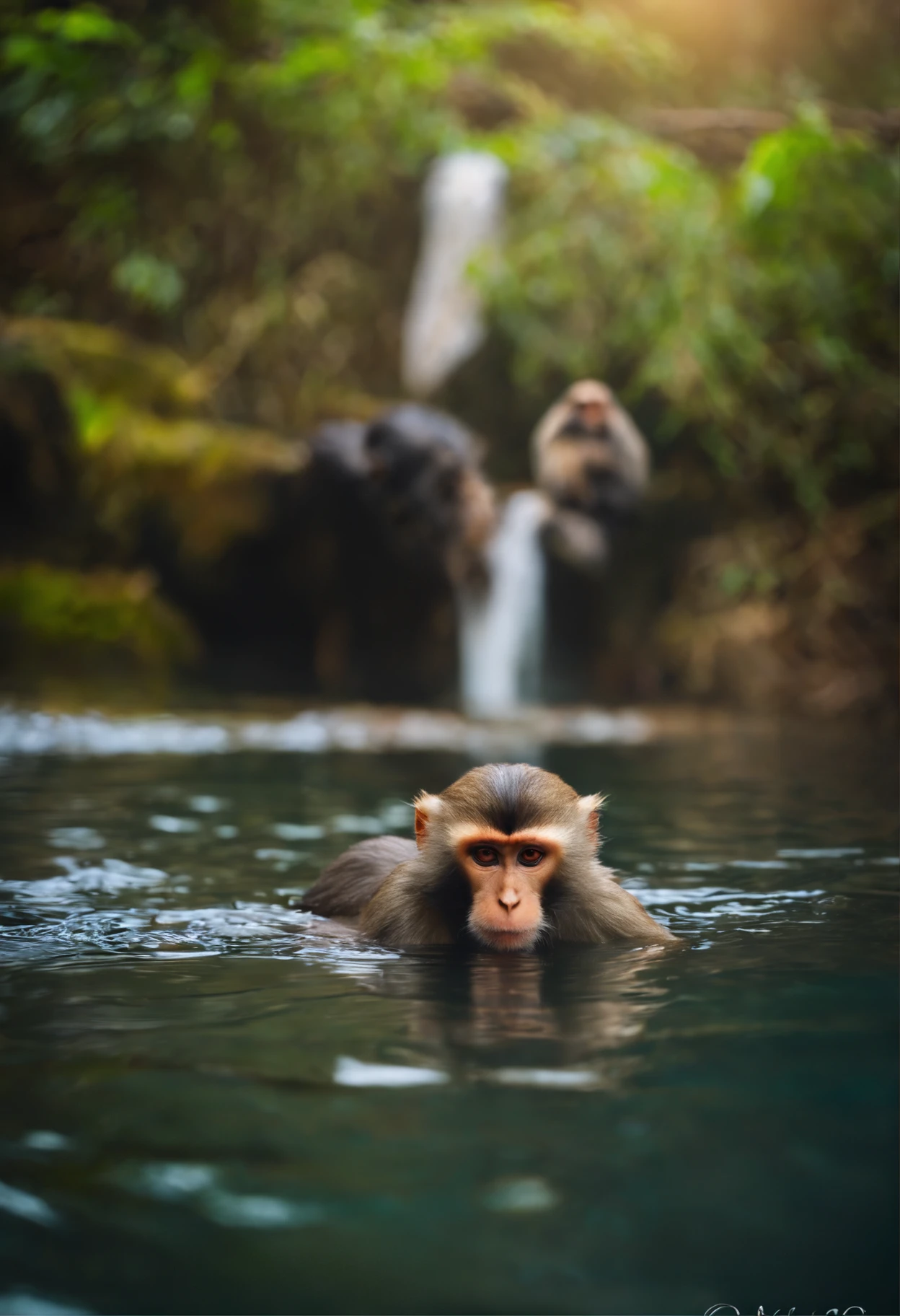 Monkeys soaking in hot springs