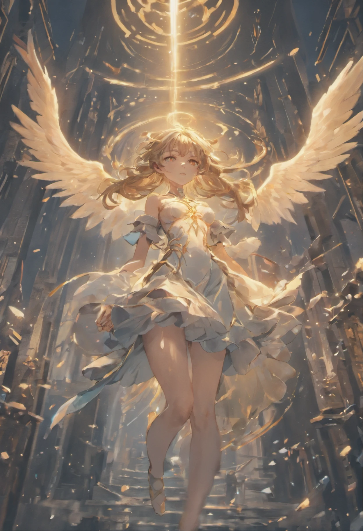 (professional 3d render:1.3) af (Realistic:1.3) The most beautiful artistic photo in the world,Featured angels falling from soft bright skies, ((Angels in heaven descend from heaven in a dynamic pose, Fantastic location, Majestic and cluttered environment)), Full body 8K unit rendering, action shot, skin pore, very dark lighting, heavy shading, A detailed, Detal Face, (vibration, Realistic photography, Realistic, Dramatic, darkly, foco nítido, 8K), ((((Use skins)))), (复杂:1.4), decadent, (highly detailed:1.4), digitial painting, rendering by octane, art stations, concept-art, Liso, foco nítido, illustration, From the budding of art, (loish:0.23), wlop ilya kuvshinov, e Greg Rutkowski e Alphonse Mucha Gracias, (global ilumination, studiolight, Amount of light), lotr, fanciful, biz, Inteiroesbian body, ((Dark and ancient city background:1.3)),CGSesocieda,art stations