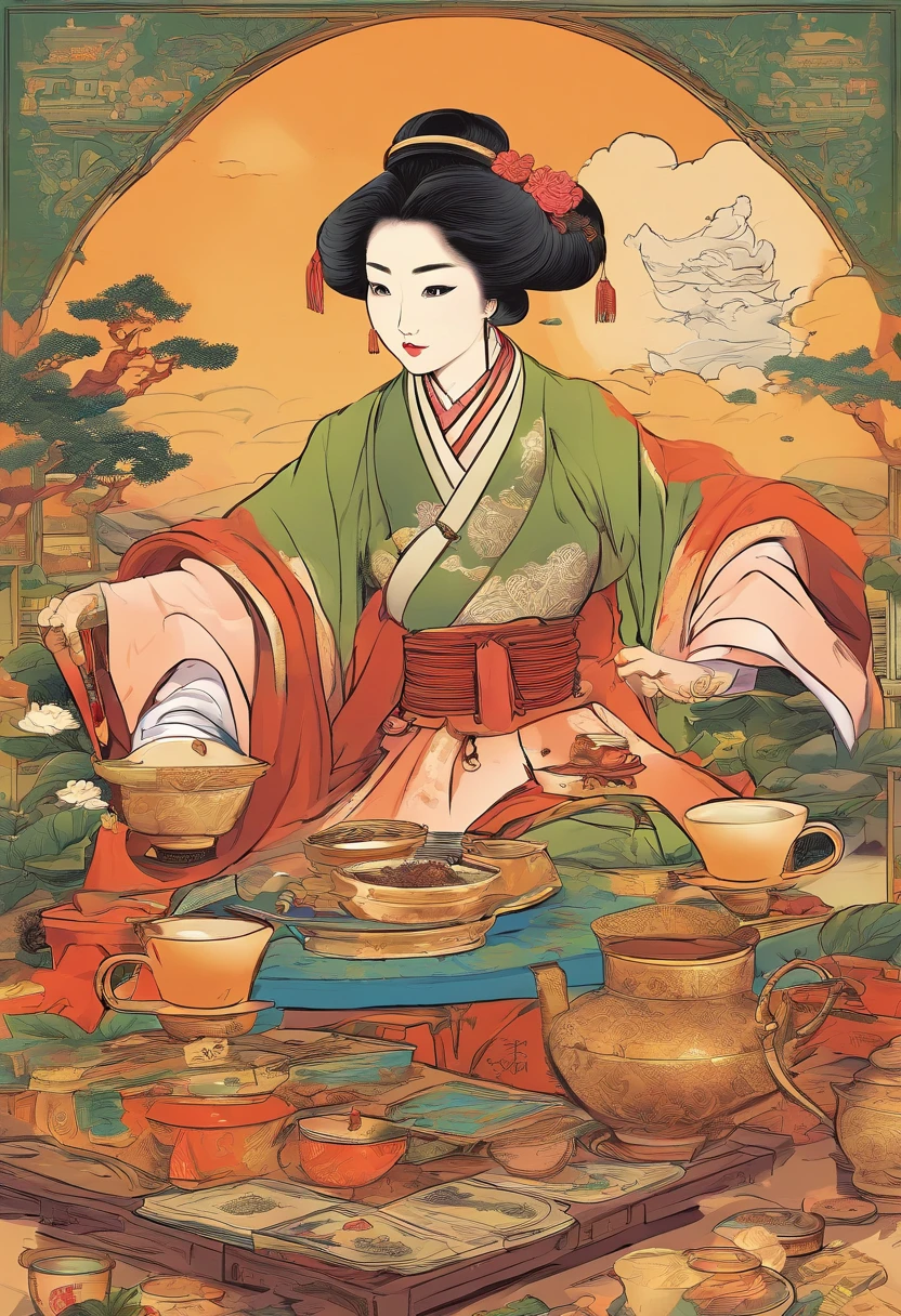 a poster,Chinese tea,Pu-erh tea,It's very historic,It expresses the historical sense of Pu'er tea,Very cultured tea