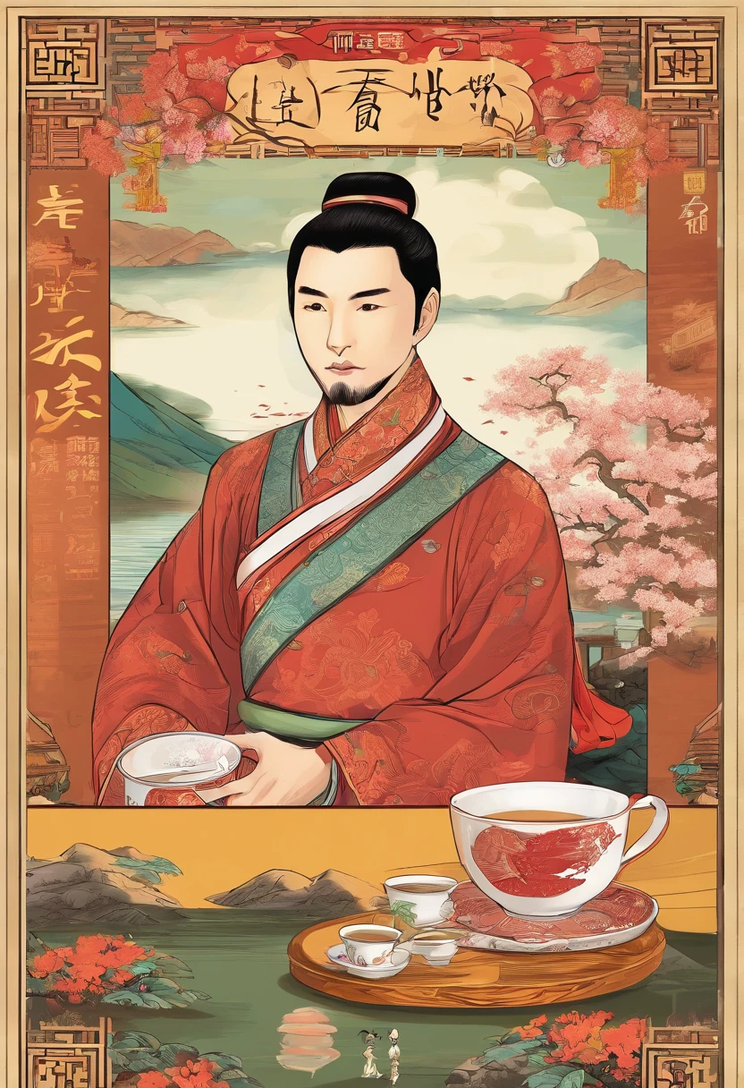 a poster,Chinese tea,Pu-erh tea,It's very historic,It expresses the historical sense of Pu'er tea,Very cultured tea
