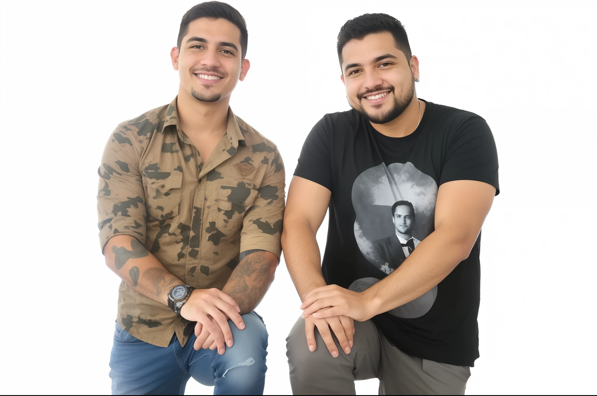 dois homens sentados um ao lado do outro sorrindo para uma foto, JoSan Gonzalez e Tyler Edlin, Pablo Carpio e Jordan Grimmer, dois rapazes, Paulo Pepera Pablo Roldan, vocalistas de apoio, Mars Ravelo e Greg Rutkowski, foto de perfil, fundo transparente, sem antecedentes, dois homens bonitos, Alex Miranda, Devagar, imagem retrato