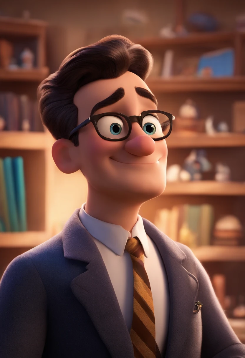 A dream architect inspired by Pixar animation, up close. The facial expressions are captivating, with a touch of unreality.