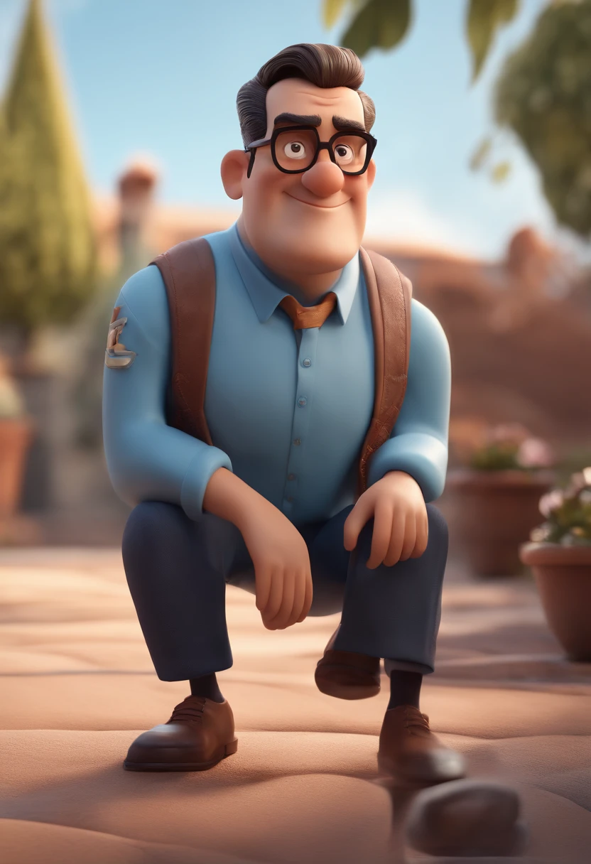 Cartoon character of a man with black glasses and a blue shirt, animation character, Caractere estilizado, animation style rendering, 3D estilizado, Arnold Maya render, 3 d render stylized, toon render keyshot, Personagem 3D, Personagem 3D, 3d rendering stylized, 3 d character render, personagem de desenho animado, Personagem de close up, Pose de personagem, (Estilo Pixar) (master part:1.2) (Bokeh) (best quality) (pele detalhada) (textura detalhada) (8k) (argila) (Cinematic lighting) (foco nítido
