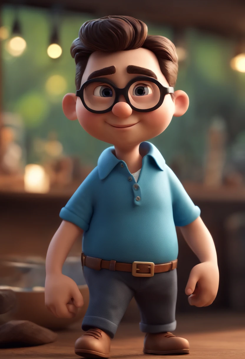 Cartoon character of a man with black glasses and a blue shirt, animation character, Caractere estilizado, animation style rendering, 3D estilizado, Arnold Maya render, 3 d render stylized, toon render keyshot, Personagem 3D, Personagem 3D, 3d rendering stylized, 3 d character render, personagem de desenho animado, Personagem de close up, Pose de personagem,  (Estilo Pixar) (master part:1.2) (Bokeh) (best quality) (pele detalhada) (textura detalhada) (8k) (argila) (Cinematic lighting) (foco nítido