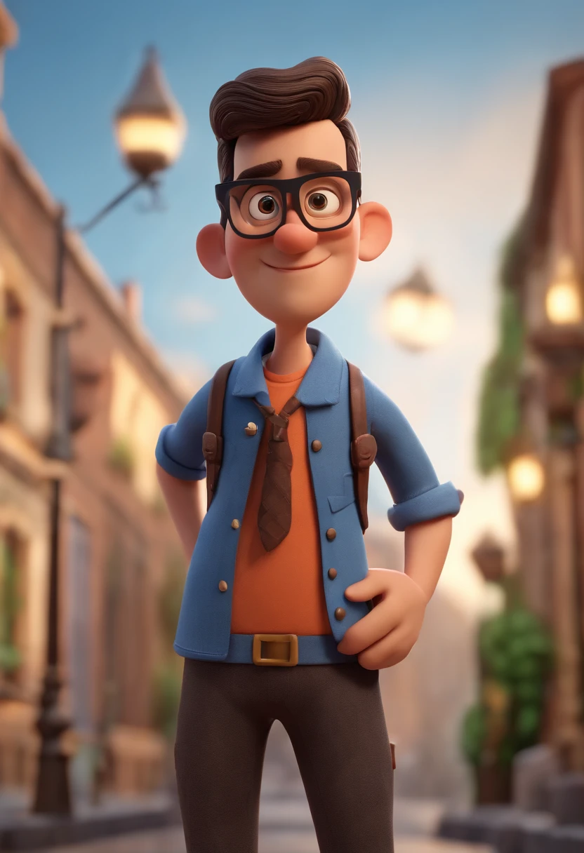 Cartoon character of a man with black glasses and a blue shirt, animation character, Caractere estilizado, animation style rendering, 3D estilizado, Arnold Maya render, 3 d render stylized, toon render keyshot, Personagem 3D, Personagem 3D, 3d rendering stylized, 3 d character render, personagem de desenho animado, Personagem de close up, Pose de personagem, (Estilo Pixar) (master part:1.2) (Bokeh) (best quality) (pele detalhada) (textura detalhada) (8k) (argila) (Cinematic lighting) (foco nítido