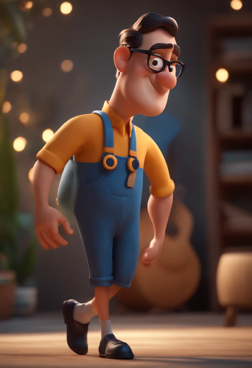 Cartoon character of a man with black glasses and a blue shirt, animation character, Caractere estilizado, animation style rendering, 3D estilizado, Arnold Maya render, 3 d render stylized, toon render keyshot, Personagem 3D, Personagem 3D, 3d rendering stylized, 3 d character render, personagem de desenho animado, Personagem de close up, Pose de personagem, (Estilo Pixar) (master part:1.2) (Bokeh) (best quality) (pele detalhada) (textura detalhada) (8k) (argila) (Cinematic lighting) (foco nítido