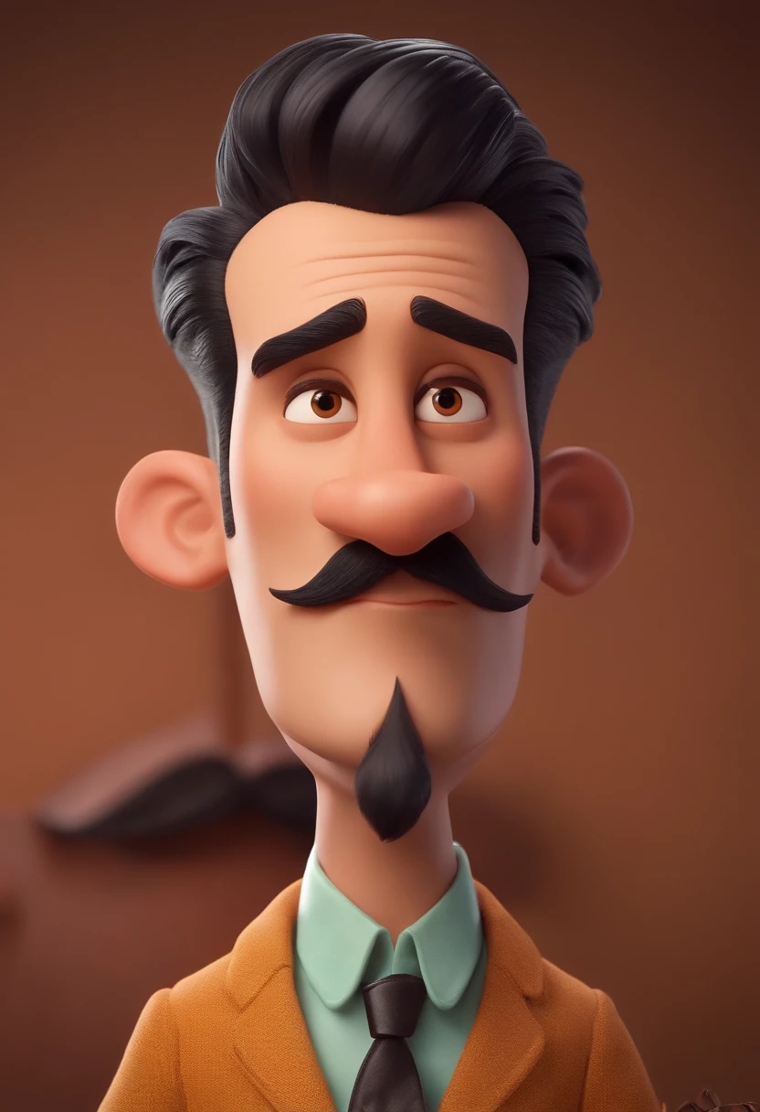 A Dream Barber Inspired by Pixar Animation, de perto. The character takes center stage with captivating facial expressions, oferecendo um toque de irrealidade, Cabelo curto e gordinho gradiente
