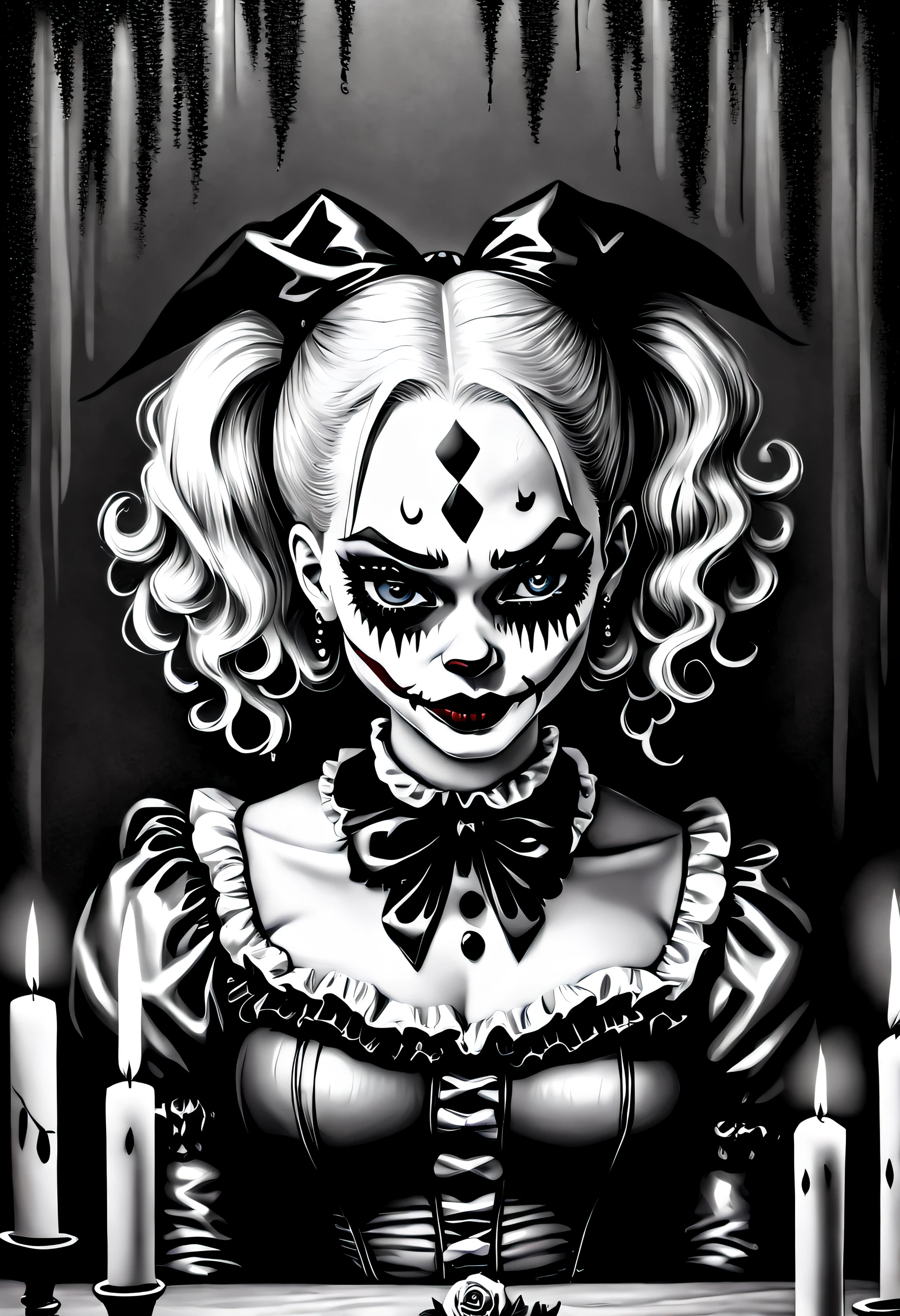 masterpiece best quality milf with \hentai\clown\ clown, beautiful body, white background,
