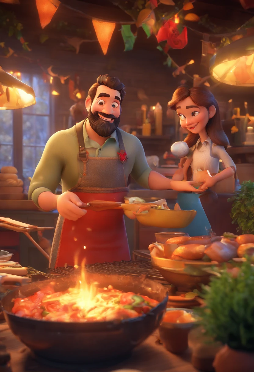 (a bearded man grilling in Disney Pixar style),(best quality,3D rendering,highres),(vibrant colors,toon shading:1.2),(delicious food),(outdoor scene),(warm sunlight),(happy and lively atmosphere),(friends and family),(mouthwatering BBQ),(smoke and aroma),(detailed textures),(fun and whimsical),(grilling tools),(vivid characters),(playful pets),(mouth-watering dishes),(authentic Disney Pixar animation),(dynamic composition),(festive decorations),(sizzling meats),(exquisite details),(magical atmosphere),(captivating storytelling),(mouthwatering visuals),(impressive attention to detail),(realistic grill),(succulent flavors),(unique art style),(rich textures),(special effects),(sensory experience),(tantalizing presentation),(nostalgic feeling),(memorable moments)