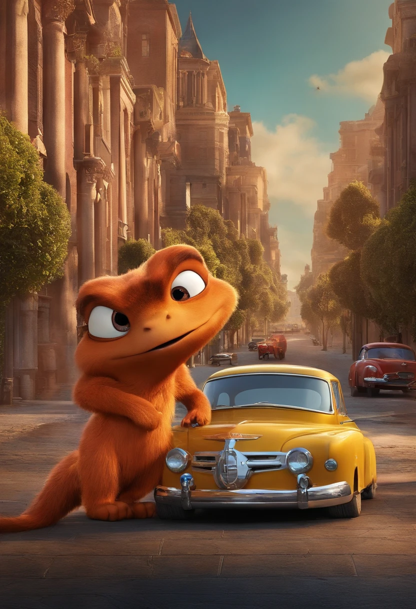 filme Oppenheimer 2023 estilo filmes Pixar, Com nome "Passion to promote your image", poster, with credits