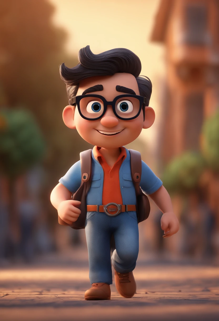 Cartoon character of a man with black glasses and a blue shirt, animation character, Caractere estilizado, animation style rendering, 3D estilizado, Arnold Maya render, 3 d render stylized, toon render keyshot, Personagem 3D, Personagem 3D, 3d rendering stylized, 3 d character render, personagem de desenho animado, Personagem de close up, Pose de personagem,  (Estilo Pixar) (master part:1.2) (Bokeh) (best quality) (pele detalhada) (textura detalhada) (8k) (argila) (Cinematic lighting) (foco nítido