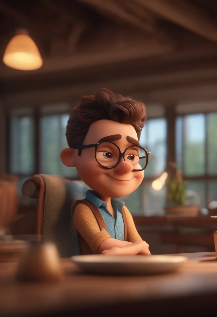 Cartoon character of a man with black glasses and a blue shirt, animation character, Caractere estilizado, animation style rendering, 3D estilizado, Arnold Maya render, 3 d render stylized, toon render keyshot, Personagem 3D, Personagem 3D, 3d rendering stylized, 3 d character render, personagem de desenho animado, Personagem de close up, Pose de personagem, (Estilo Pixar) (master part:1.2) (Bokeh) (best quality) (pele detalhada) (textura detalhada) (8k) (argila) (Cinematic lighting) (foco nítido