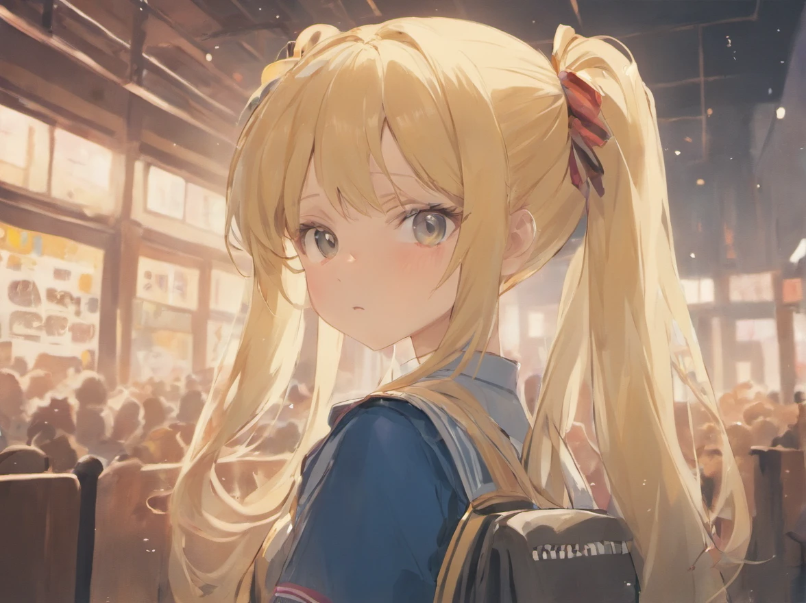 one-girl,Blonde double ponytail hair,school uniform