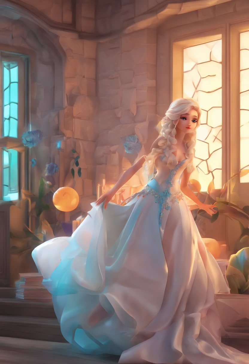 best quality, master part, fotorrealista, extremamente detalhado CG unidade 8k papel de parede, Chibi,1girl, Elsa,sozinho, cheio_corpo, sorrir, Olhando_em_visualizador, ao ar livre,