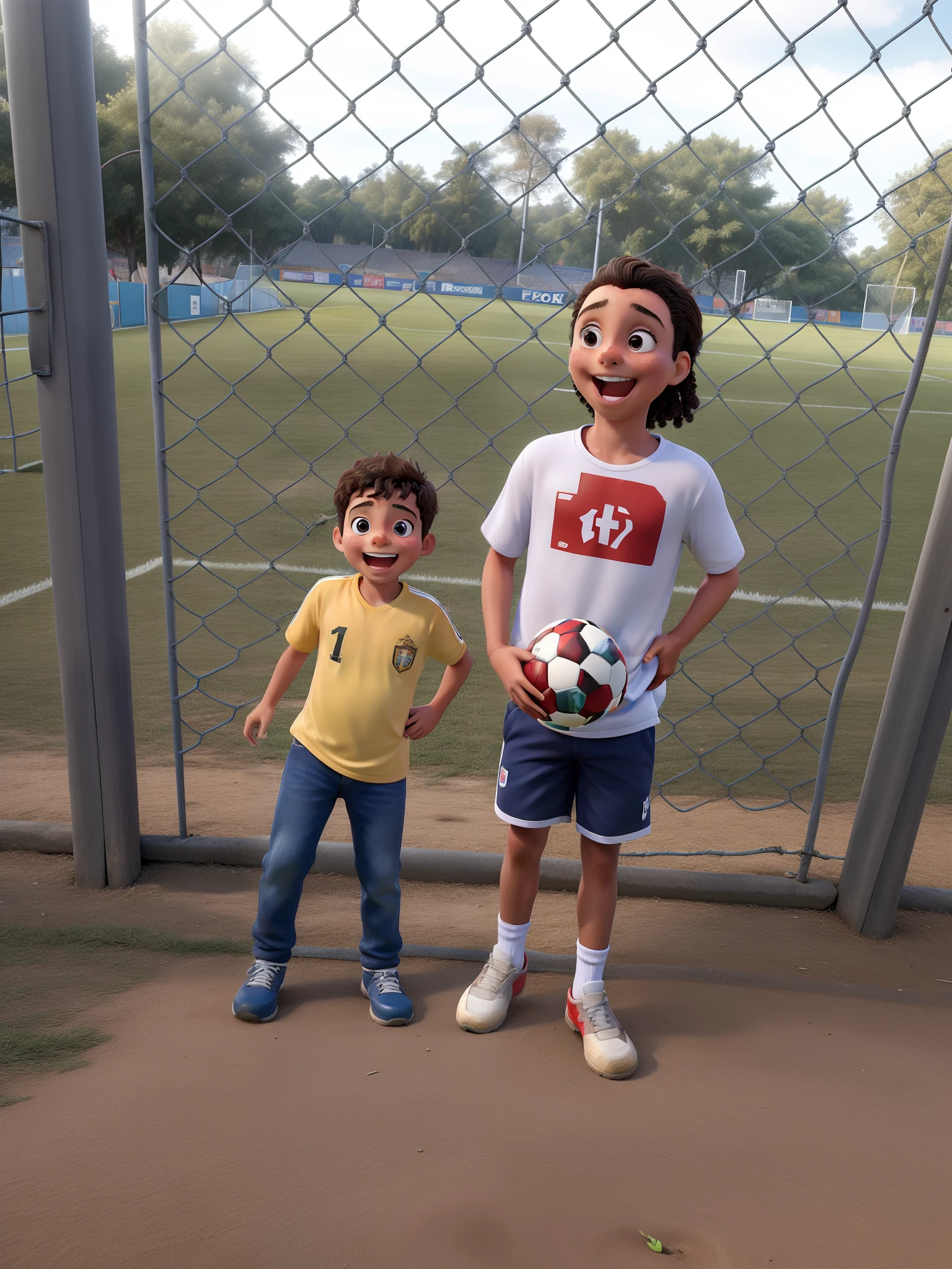 Obra-prima, de melhor qualidade, Two kids having fun in front of the soccer field