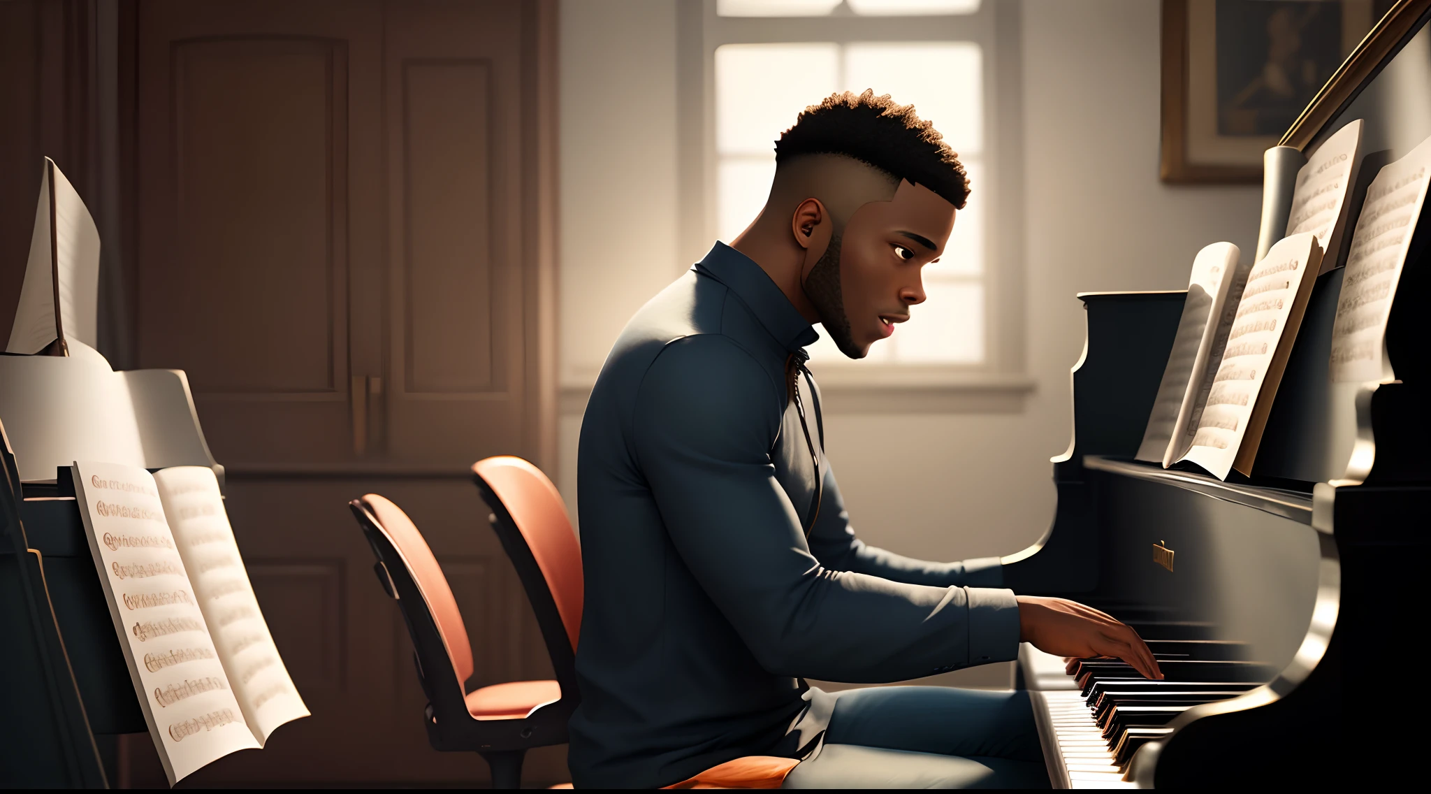 Black man playing the piano short hair image Disney pixar