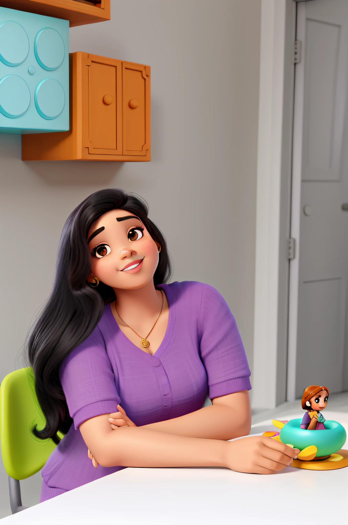 Uma mulher morena, Child Psychologist, estilo disney pixar, alta qualidade, melhor qualidade