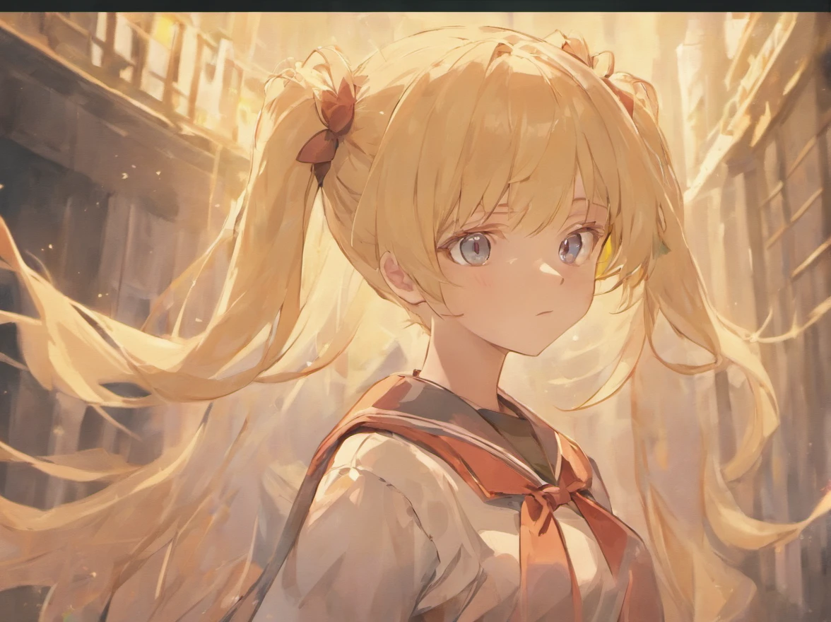 one-girl,Blonde double ponytail hair,sailor uniformm