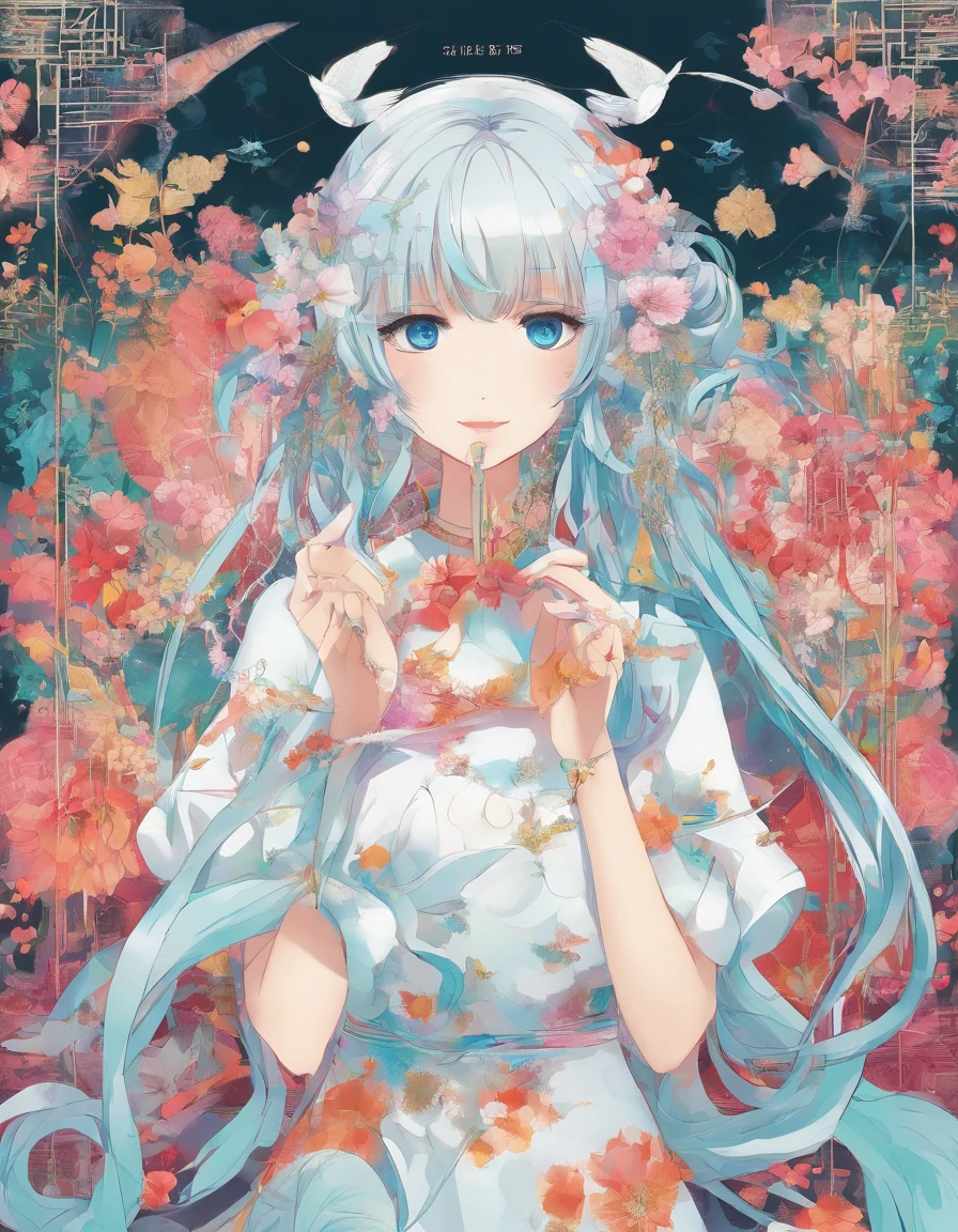 (master part, best quality) Expressive and euphoric eyes, rosto perfeito, 1 mulher bonita atraente, corpo inteiro, pele parda, vestido branco oversized solta, ombros expostos, boca fechada sorriso brilhante, Cyan Twin Tails, olhos castanho escuros, cabelos ondulados e ruivos