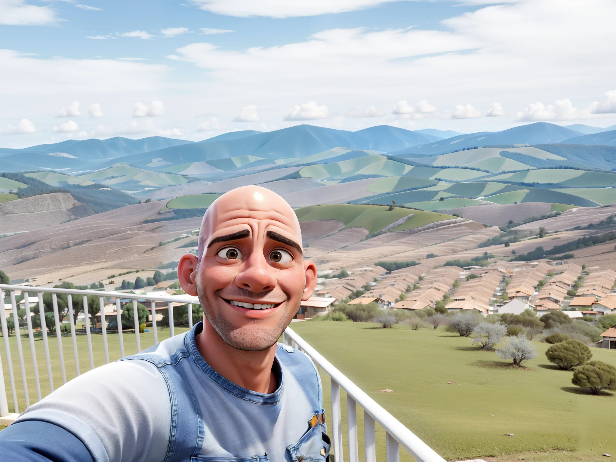 master part, best quality, um homem careca alto , vestindo uma jaqueta de couro e jeans preto, ao lado de sua motocicleta