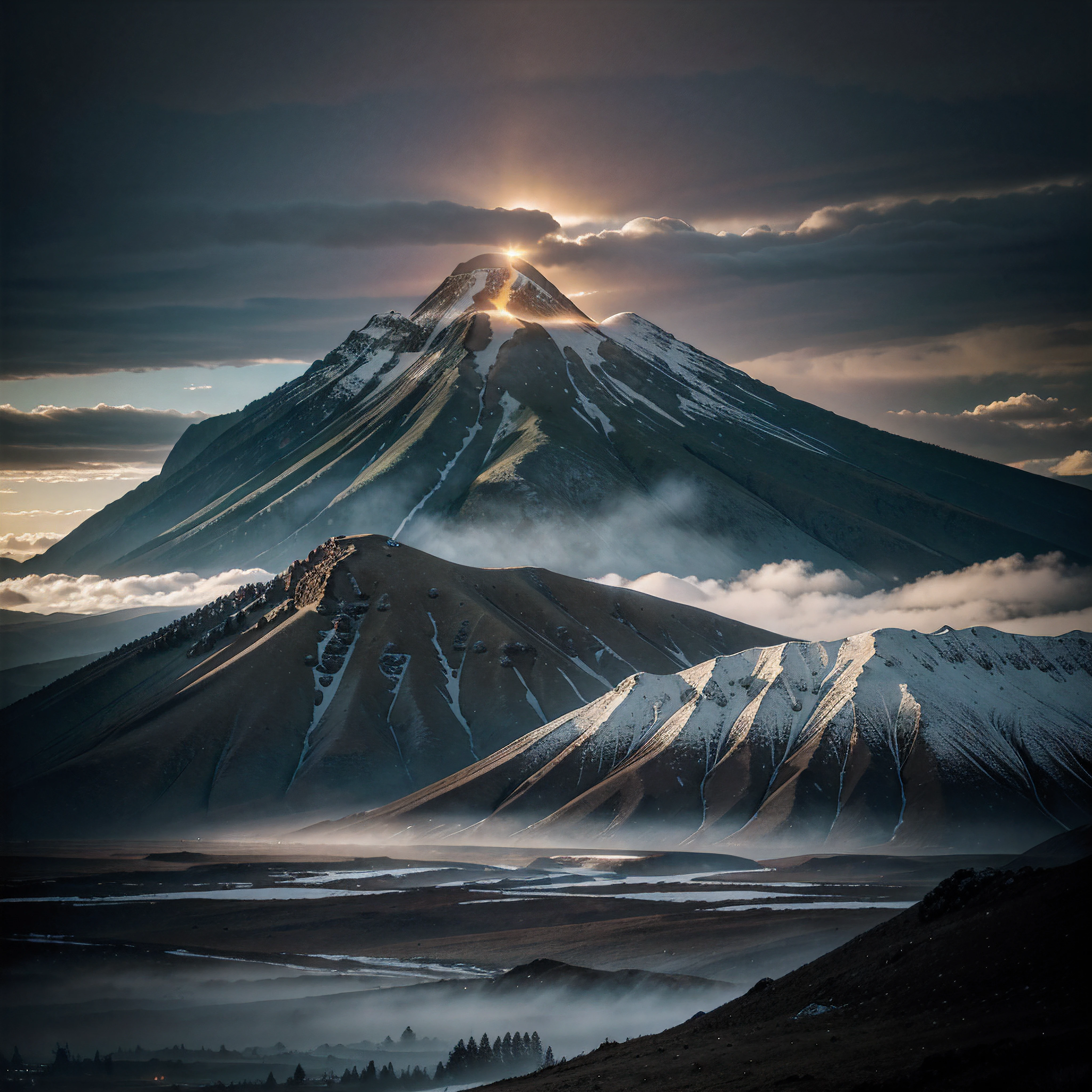 You are standing atop the snow-capped fiery peak of Mount Doom, the towering volcano at the heart of Mordor. Tendrils of smoke rise from cracks in the earth, and rivers of lava ooze across the scorched plains. To the west, beyond the jagged Ephel Duath mountains lining Mordor's border, you can faintly see a sliver of green in the distance - the lush forests of Ithilien most likely. Continuing east, you see the lightning-wracked peaks of the Ash Mountains marching off into the horizon, seemingly stretching endlessly into the distant gloom. Southward, you can make out the twists and turns of the Morgul Pass leading to the dead city of Minas Morgul, its ominous glowing walls just visible in the mountain mists. As you slowly turn in place atop the fiery mountain, the full breadth of Middle-earth unfolds before your eyes... To the north, past the ashen wastes of Gorgoroth, you can see the Ered Lithui or Ash Mountains stretching far into the distance, their jagged peaks disappearing in a hazy gloom. Beyond them lies the great forest of Mirkwood, a shadowy sea of ancient trees cloaked in mystery and darkness. Looking farther west, you glimpse the glittering azure waters of the Belegaer, the Sundering Seas, shining like sapphires as the sun sinks below the horizon. Swiveling south, you see the mighty White Mountains of Gondor, towering over the fertile vineyards of Lossarnach and the green meadows of Lebennin. Taking in the full panoramic view leaves you feeling small yet filled with a sense of awe. As you take in the full majesty of Middle-earth from your high vantage, you are filled with awe at the scope and diversity of the lands spread out before you.
