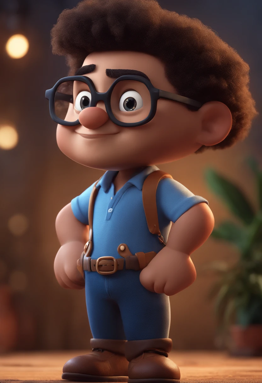Cartoon character of a man with black glasses and a blue shirt, animation character, Caractere estilizado, animation style rendering, 3D estilizado, Arnold Maya render, 3 d render stylized, toon render keyshot, Personagem 3D, Personagem 3D, 3d rendering stylized, 3 d character render, personagem de desenho animado, Personagem de close up, Pose de personagem, (Estilo Pixar) (master part:1.2) (Bokeh) (best quality) (pele detalhada) (textura detalhada) (8k) (argila) (Cinematic lighting) (foco nítido