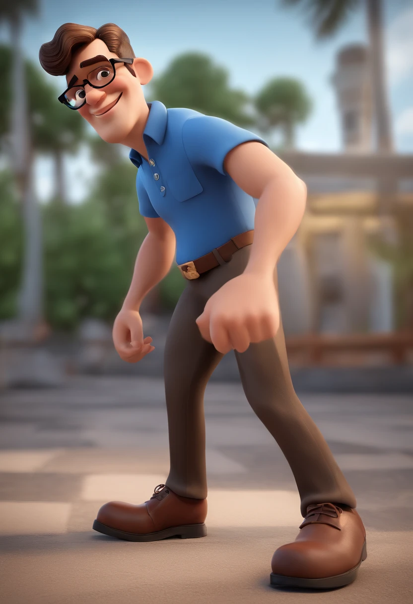 Cartoon character of a man with black glasses and a blue shirt, animation character, Caractere estilizado, animation style rendering, 3D estilizado, Arnold Maya render, 3 d render stylized, toon render keyshot, Personagem 3D, Personagem 3D, 3d rendering stylized, 3 d character render, personagem de desenho animado, Personagem de close up, Pose de personagem, (Estilo Pixar) (master part:1.2) (Bokeh) (best quality) (pele detalhada) (textura detalhada) (8k) (argila) (Cinematic lighting) (foco nítido