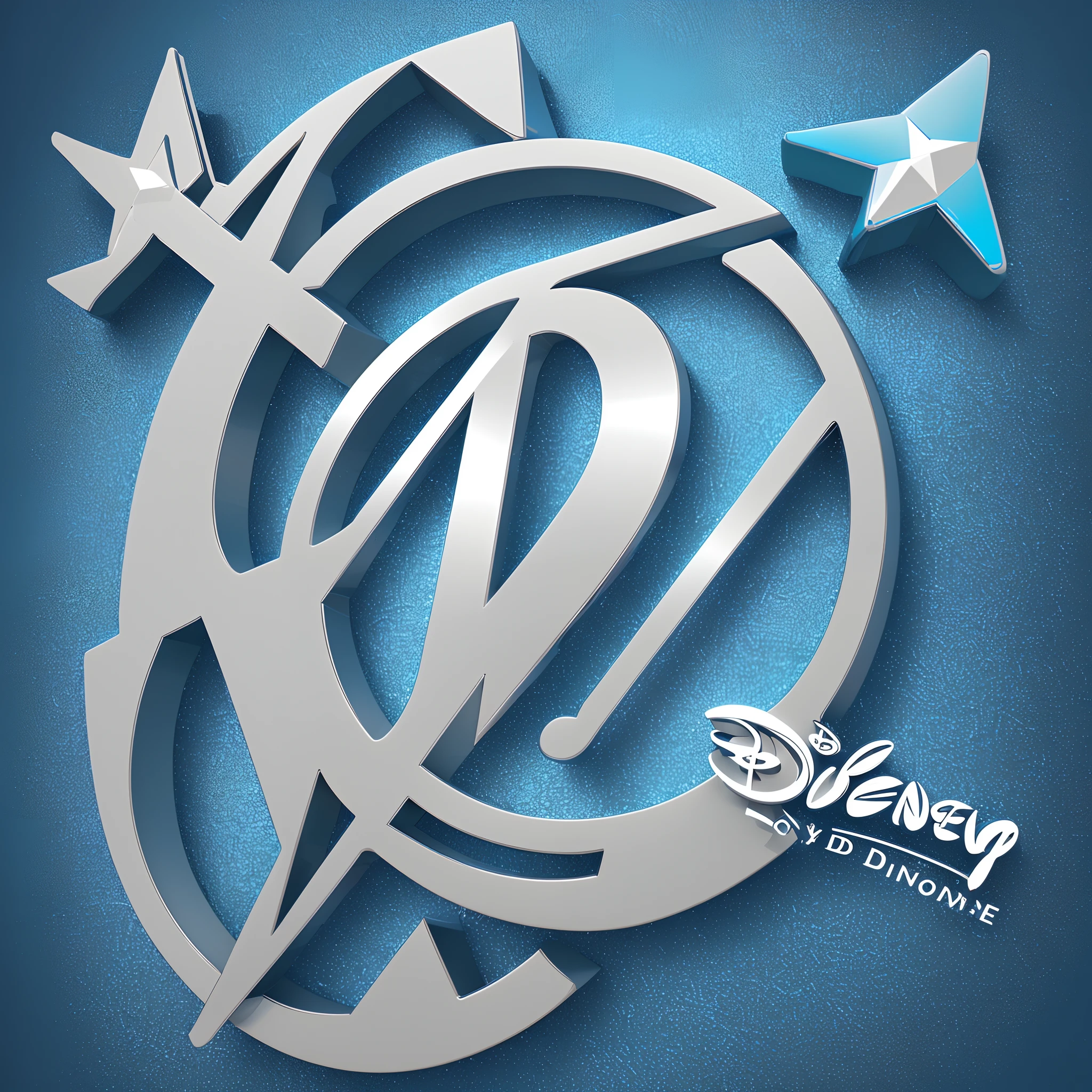 Logotipo da disney com o nome de By_Raica em 3d com fundo de drones 3d