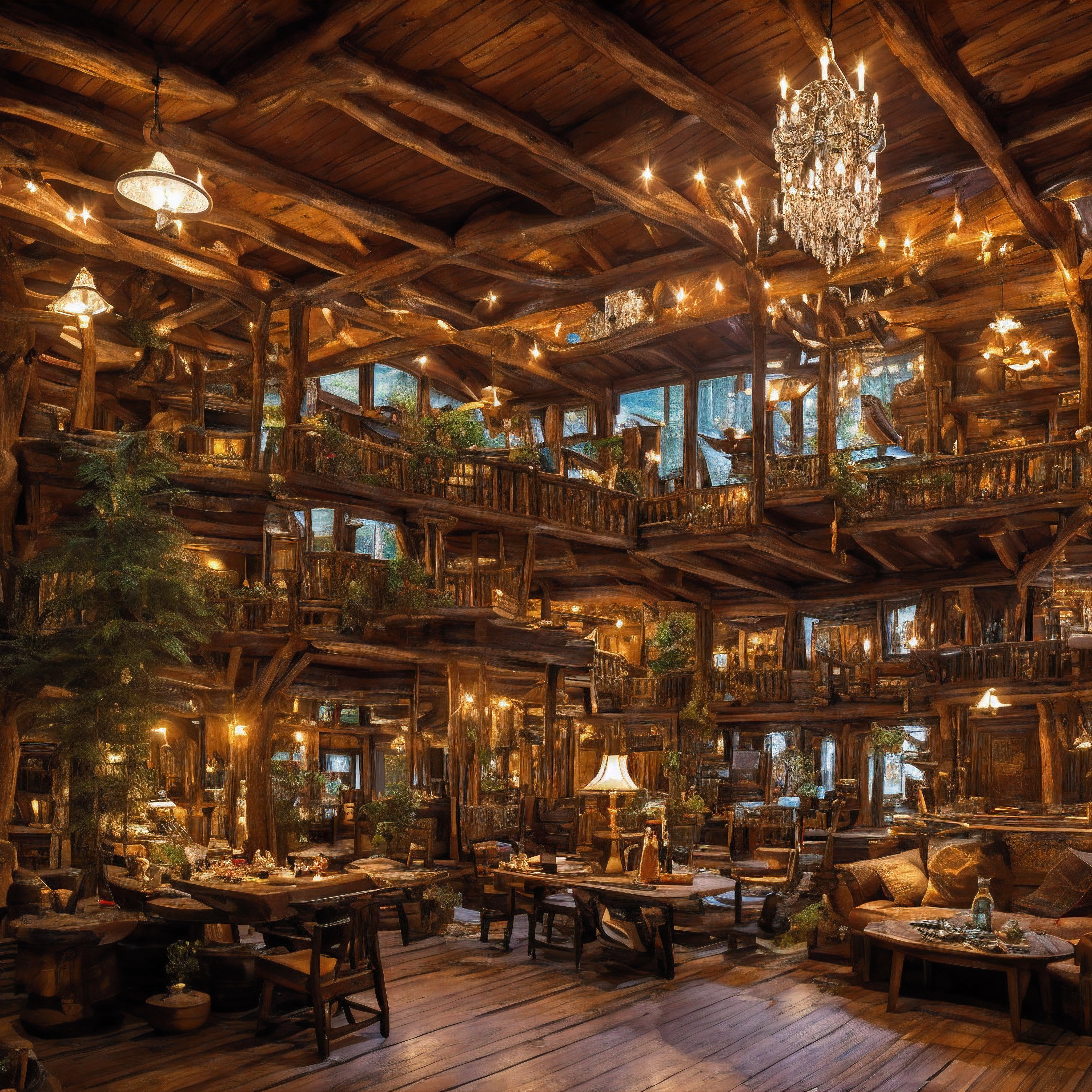 Nestled deep in an uncharted valley, surrounded by towering snow-capped mountains, sits a small wooden cabin. No signs of civilization are visible in any direction, just endless rugged wilderness. This land has never known the touch of a human being.
Inside the isolated cabin, a jumble of random objects create dissonance. A polished mahogany desk covered in engraved scrollwork sits in the middle of the dirt floor. On top of it lies a beat-up skateboard and scattered fast food wrappers.
In one corner, a luxurious canopy bed with silk sheets looks hugely out of place. Its ornately carved bedposts nearly touch the low log ceiling. A huge crystal chandelier hangs above it, slightly crooked.
The cabin's walls are bare except for a series of framed, signed Broadway musical posters. Their bright colors pop against the plain wood planks. Nearby leans a rack of bowling balls, gathering dust.
On a rough-hewn wooden table sits a chess set mid-game, overlooking a bubbling fish tank containing a model ship. The tank's pump hums loudly in the quiet wilderness.
The mismatched objects seem transported here by magic, making no sense in this untouched valley. It's a scene of clashing aesthetics and eras, totally disjointed against the remote rustic backdrop. A surreal chaos untainted by human hands.