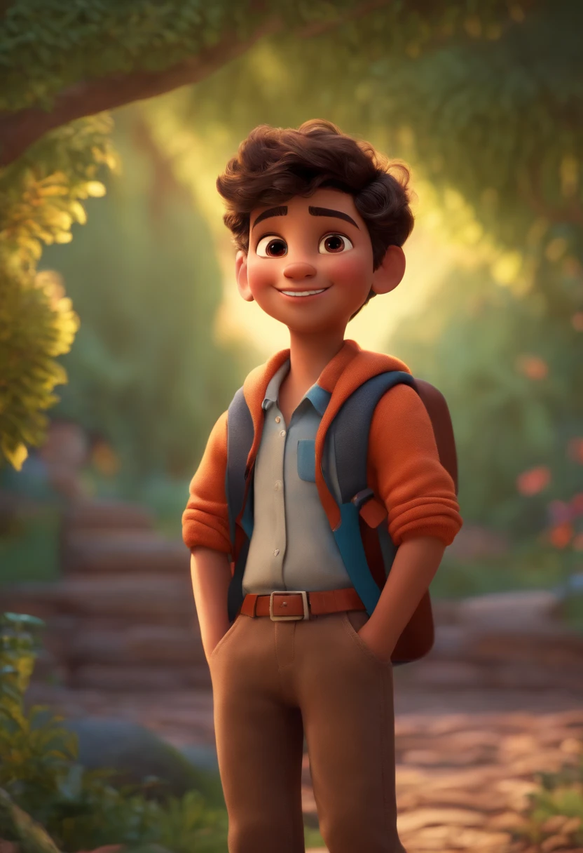 Image of a boy for a story in a YouTube video in Pixar format, He's the  allabester, He's the class leader, He's outgoing, Playful and gets up for a lot of things