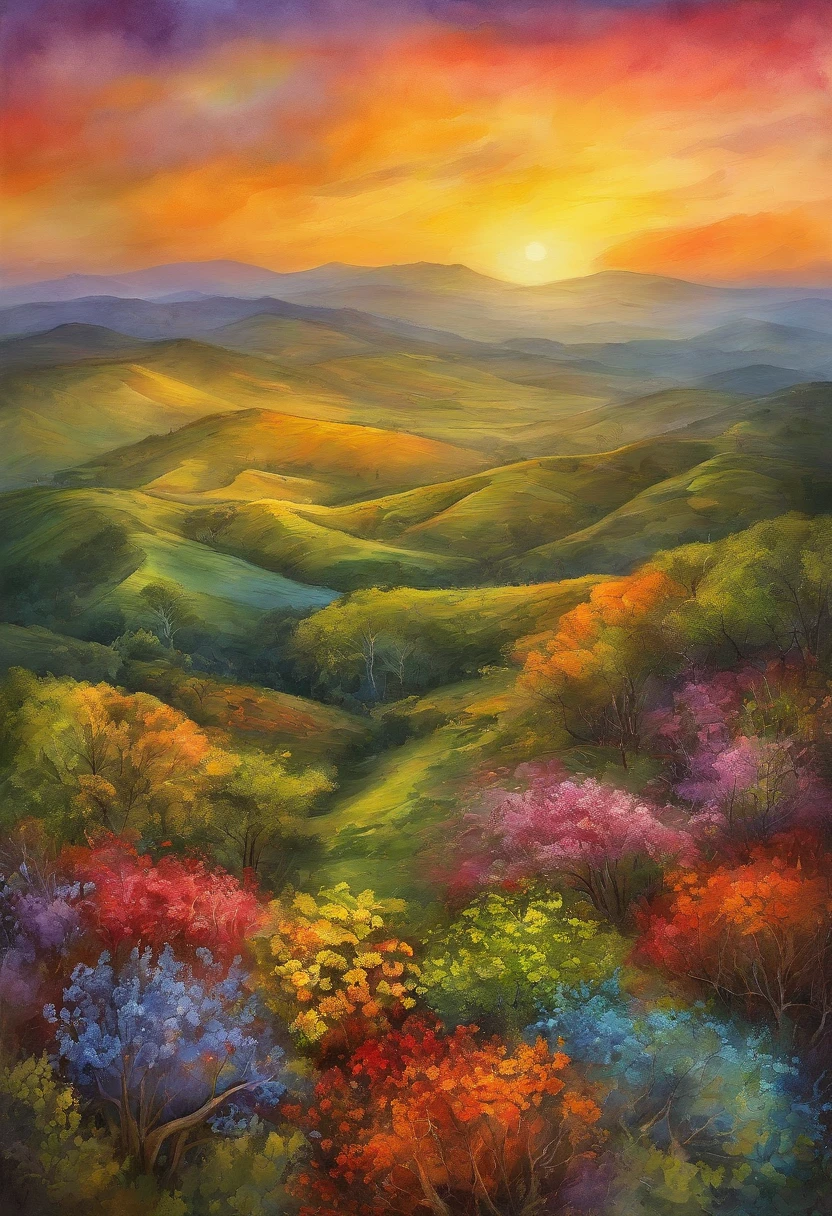 best quality, masutepiece, 超A high resolution, (fotos realistas:1.4), Surrealismo, Semelhante a um sonho,FusionArt,create map of Brazil with gradient paint. The tinda gradient creates the sunset. The paint stroke forms the shape of the map of Brazil seen from above.