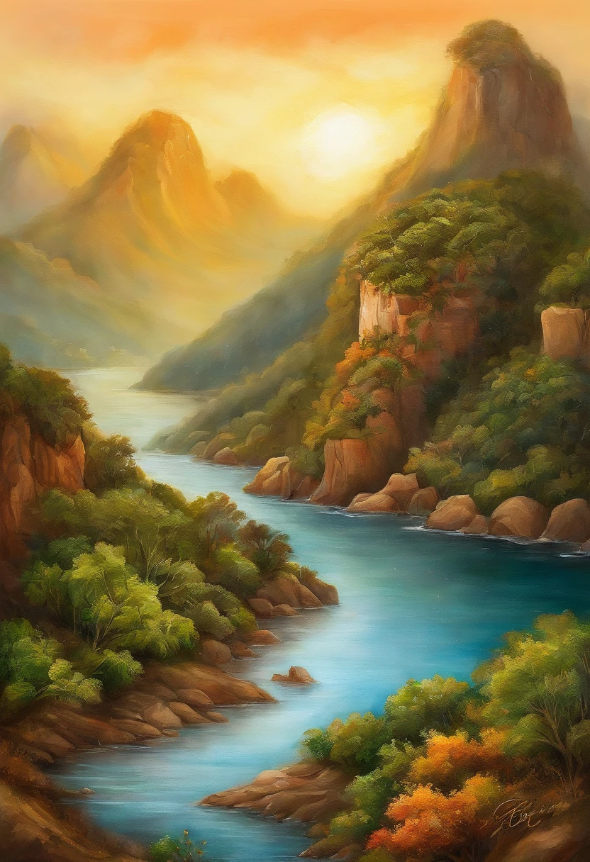best quality, masutepiece, 超A high resolution, (fotos realistas:1.4), Surrealismo, Semelhante a um sonho,FusionArt,create map of Brazil with gradient paint. The tinda gradient creates the sunset. The paint stroke forms the shape of the map of Brazil seen from above.