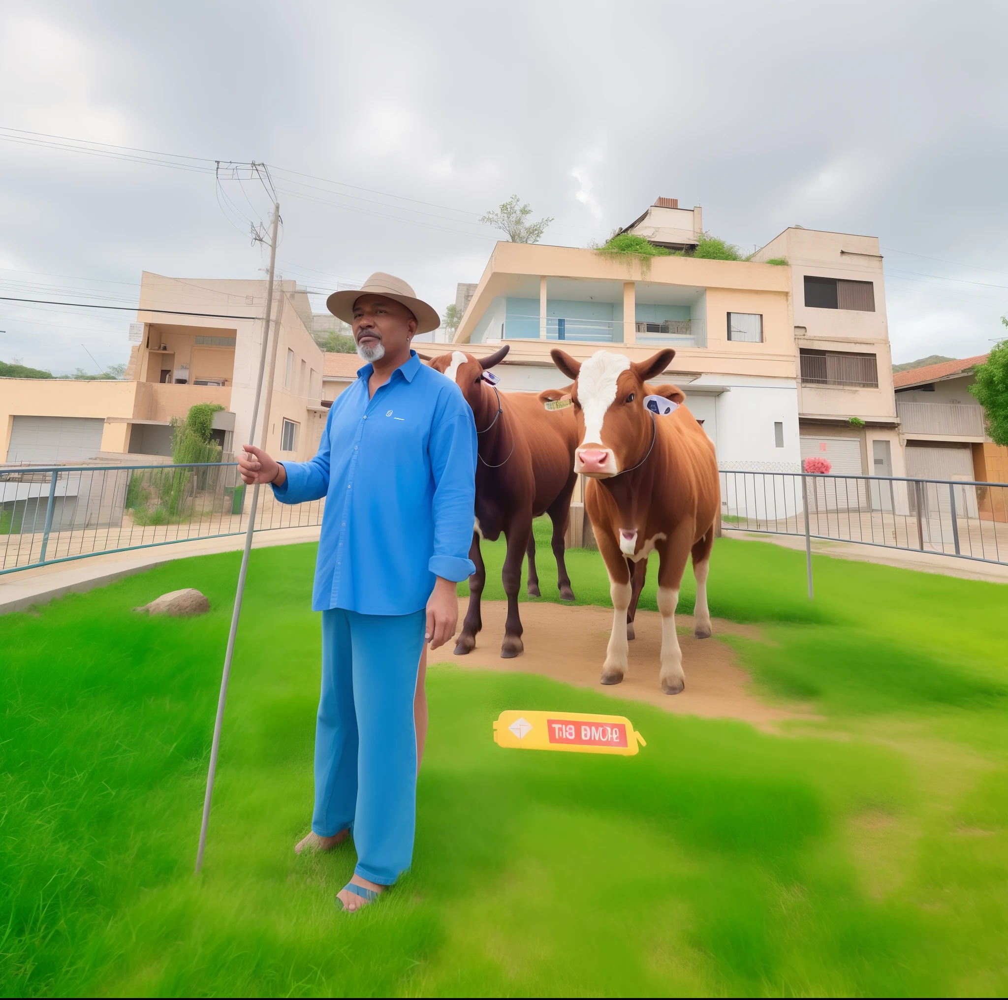 There's a man standing next to two cows in a field, por Romain brook, homens e gado, um boi, Directed by: Milton Menasco, agricultor, 🌻🎹🎼, Tiro no iPhone 1 3 Pro Max, villagers busy farming, Fotografia tirada em 2 0 2 0, Directed by: Sam Dillemans, tirado no iphone 1 3 pro, in front of the house