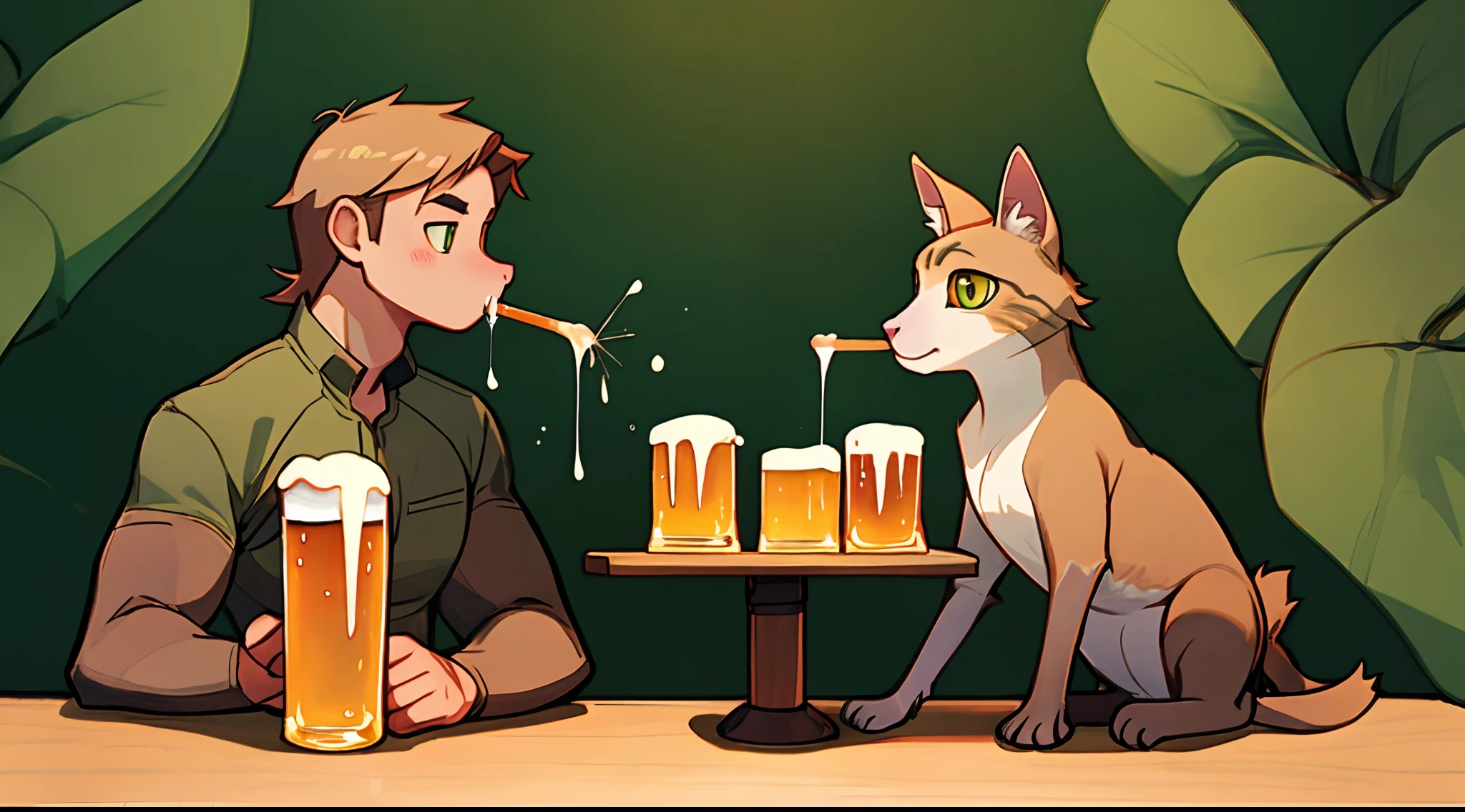 Kangaroo and Cat drinking beer at Applebees