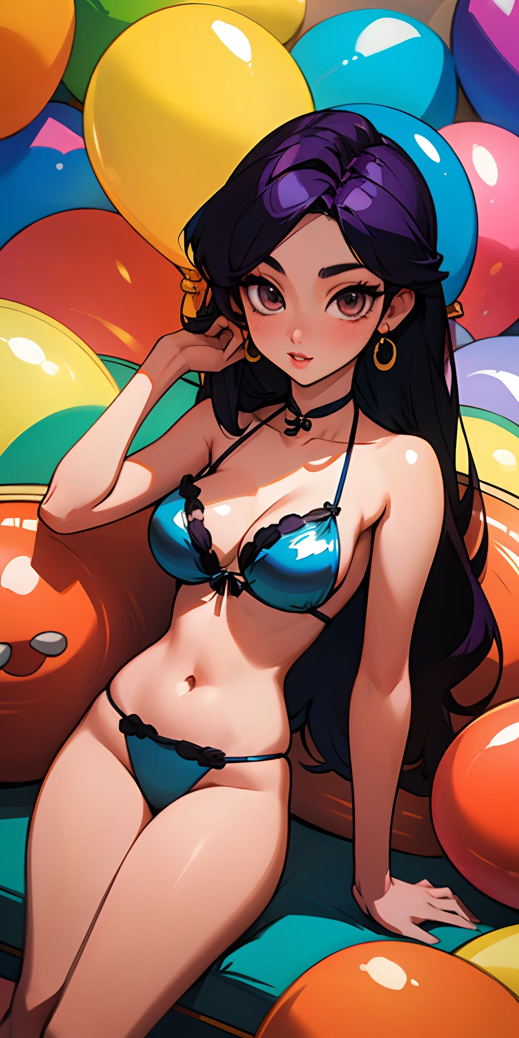Woman in bikini big balloons fly sitting on a sofa, beautiful asian girl, Hermosa joven coreana, Hermosa modelo china, Hermosa mujer surcoreana, Diosa coreana, Chica coreana, Modelo coreano, sexy girl, Hermosa joven coreana, beautiful Asian woman, seductora chica de anime, Asian girl, bright blue shiny lingerie, Hermosa modelo de chica, Asian, Hermosa chica modelo, cabello morado claro, los globos grandes vuelan