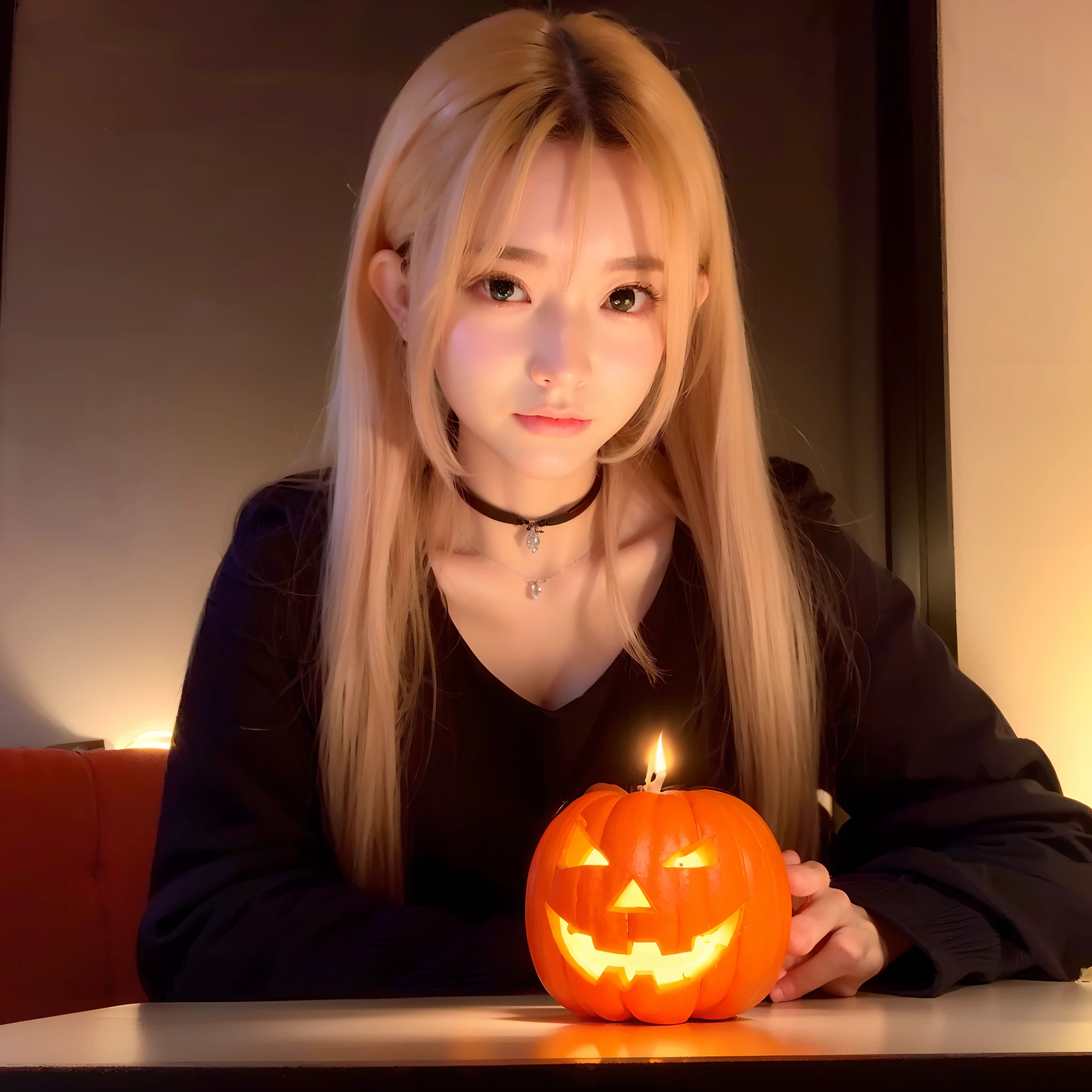 top-quality,masutepiece,独奏,((Jack-o'-lantern,Orange pumpkin:1.3､Peeler Candle,Ball Candle))),the bats,Flying bats,longshot, (low angles), (top down), Realistic scale,Significant shrinkage:1.5、photos realistic、Super Detail, Realistic, Super realistic, lifelike rendering, (((darkened room:1.3))),Professional Photographer