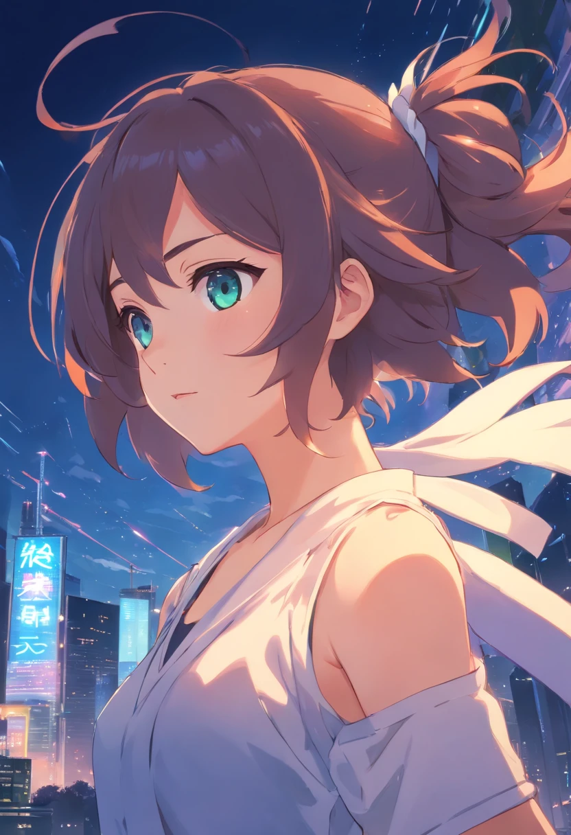 master part, best quality) Expressive and euphoric eyes, rosto perfeito, 1 mulher bonita atraente, corpo inteiro, pele parda, vestido branco oversized solta, ombros expostos, boca fechada sorriso brilhante, Cyan Twin Tails, olhos castanho escuros, cabelos ondulados e ruivos