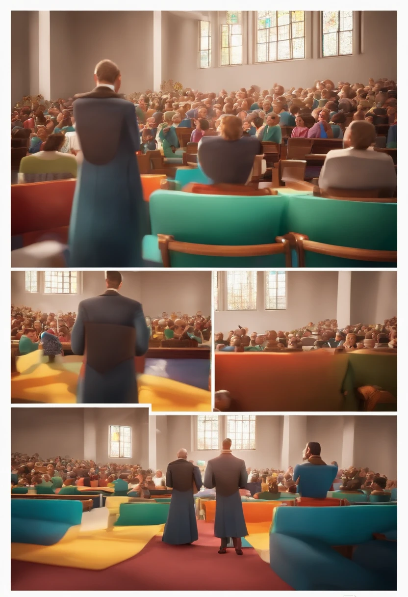 A happy pastor in an evangelical church, estilo disney pixar 3D, alta qualidade, melhor qualidade