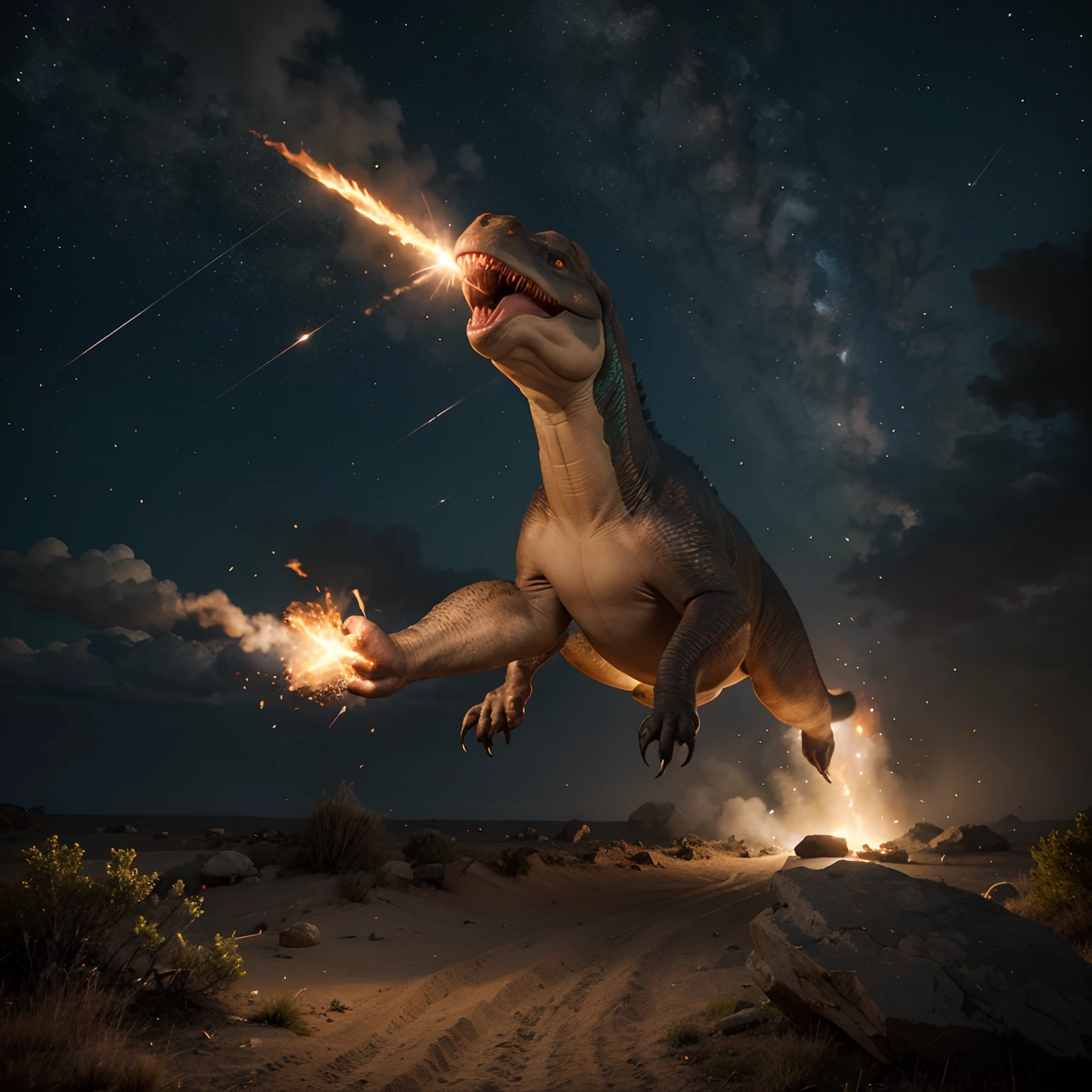 Endangered dinosaur falling meteor