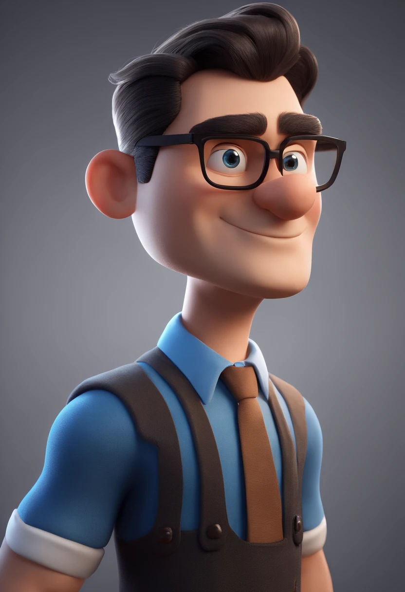Cartoon character of a man with black glasses and a blue shirt, animation character, Caractere estilizado, animation style rendering, 3D estilizado, Arnold Maya render, 3 d render stylized, toon render keyshot, Personagem 3D, Personagem 3D, 3d rendering stylized, 3 d character render, personagem de desenho animado, Personagem de close up, Pose de personagem,  (Estilo Pixar) (master part:1.2) (Bokeh) (best quality) (pele detalhada) (textura detalhada) (8k) (argila) (Cinematic lighting) (foco nítido