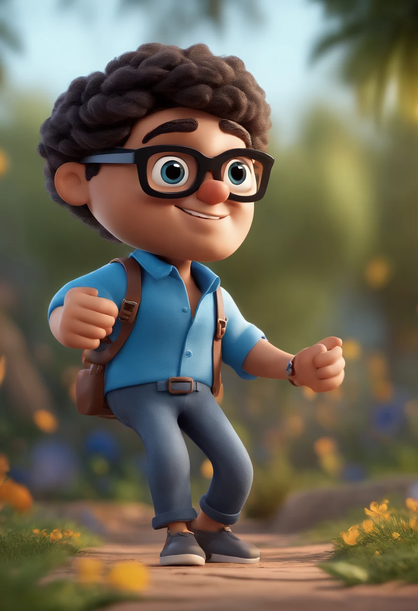 Cartoon character of a man with black glasses and a blue shirt, animation character, Caractere estilizado, animation style rendering, 3D estilizado, Arnold Maya render, 3 d render stylized, toon render keyshot, Personagem 3D, Personagem 3D, 3d rendering stylized, 3 d character render, personagem de desenho animado, Personagem de close up, Pose de personagem,  (Estilo Pixar) (master part:1.2) (Bokeh) (best quality) (pele detalhada) (textura detalhada) (8k) (argila) (Cinematic lighting) (foco nítido