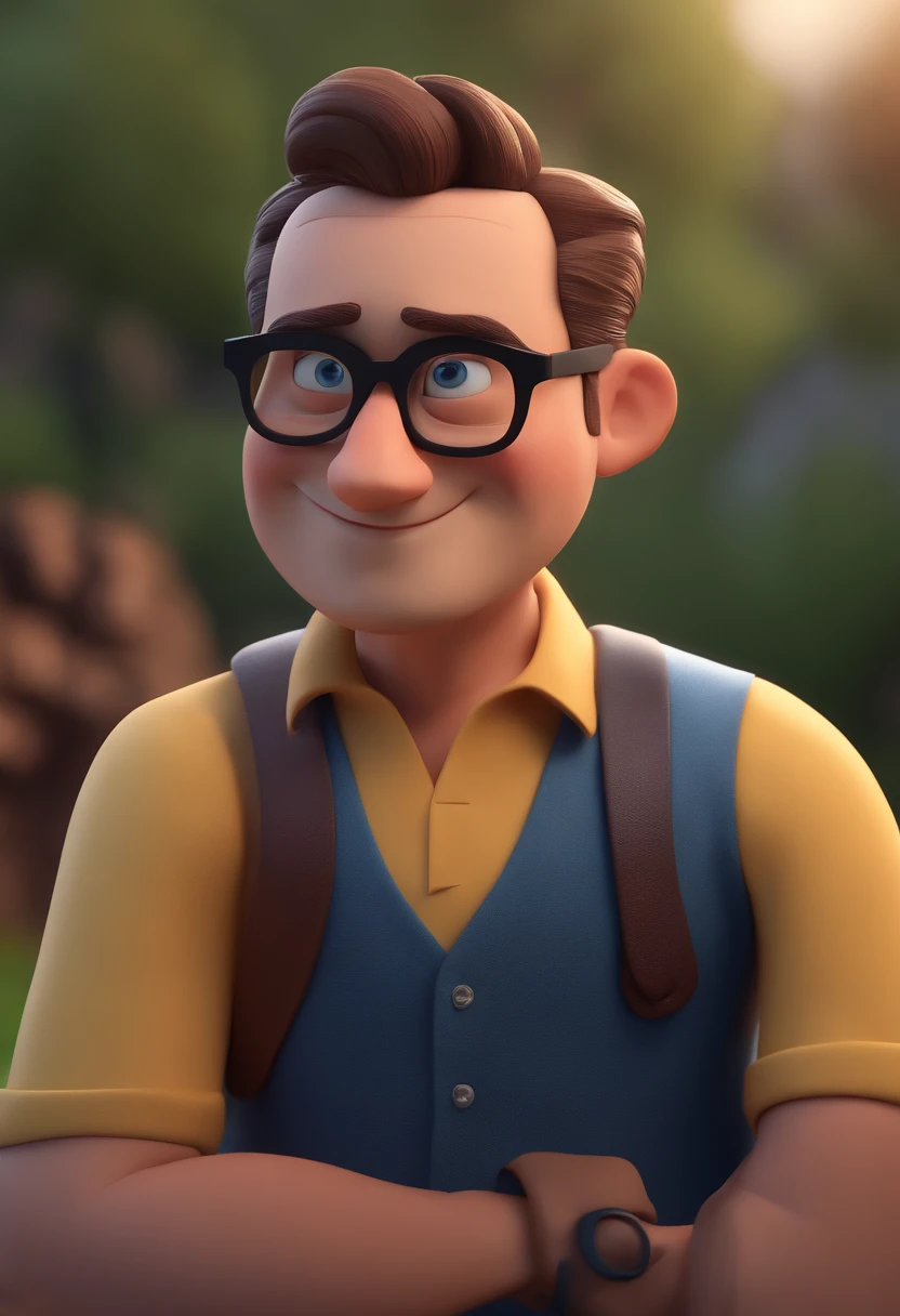 Cartoon character of a man with black glasses and a blue shirt, animation character, Caractere estilizado, animation style rendering, 3D estilizado, Arnold Maya render, 3 d render stylized, toon render keyshot, Personagem 3D, Personagem 3D, 3d rendering stylized, 3 d character render, personagem de desenho animado, Personagem de close up, Pose de personagem, (Estilo Pixar) (master part:1.2) (Bokeh) (best quality) (pele detalhada) (textura detalhada) (8k) (argila) (Cinematic lighting) (foco nítido