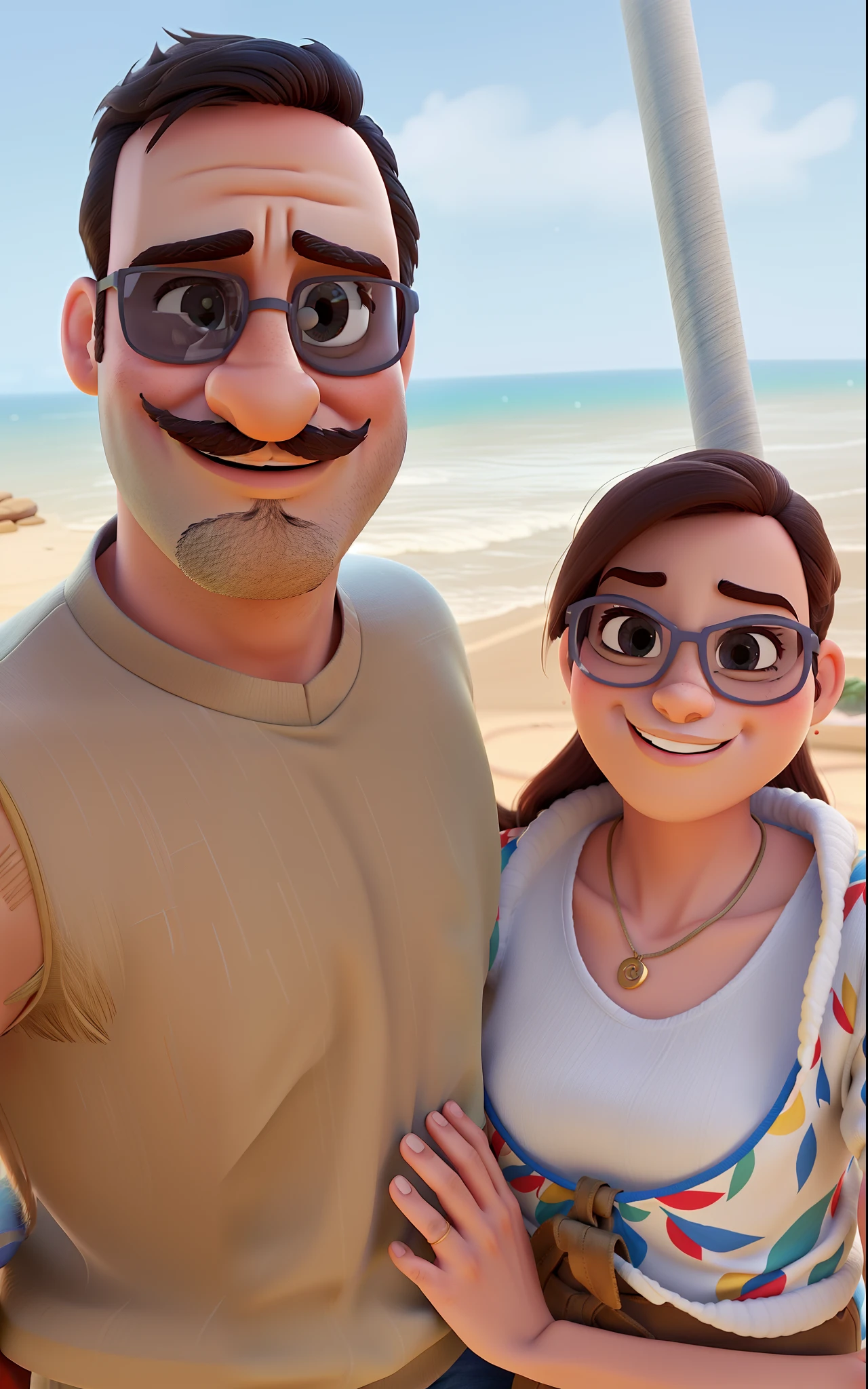 casal homem com bigode e mulher no estilo Disney Pixar, alta qualidade, melhor qualidade