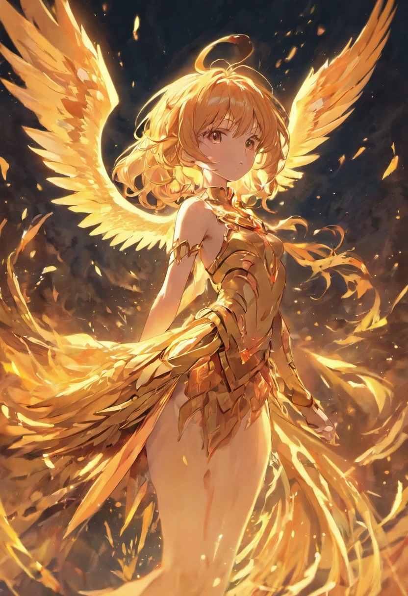 (Divine bird),(Fire Phoenix),(The fire light outlined the body of the phoenix),The phoenix flaps its wings,(Shining with golden light),Solo,nigth,Multiple silhouettes,First-person elevation angle,super detailing,best qualtiy,Masterpiece,(8K),Extremely detailed,Epic artwork