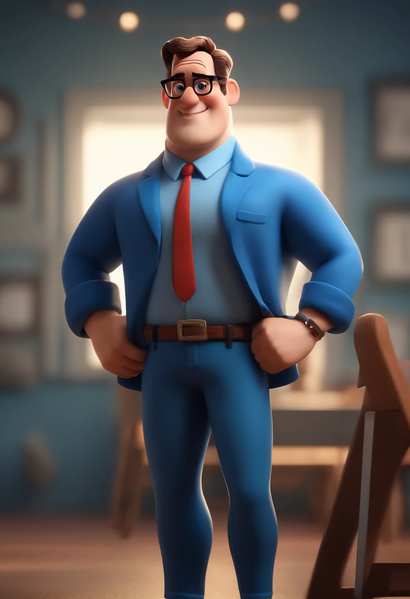 Cartoon character of a man with black glasses and a blue shirt, animation character, Caractere estilizado, animation style rendering, 3D estilizado, Arnold Maya render, 3 d render stylized, toon render keyshot, Personagem 3D, Personagem 3D, 3d rendering stylized, 3 d character render, personagem de desenho animado, Personagem de close up, Pose de personagem, (Estilo Pixar) (master part:1.2) (Bokeh) (best quality) (pele detalhada) (textura detalhada) (8k) (argila) (Cinematic lighting) (foco nítido