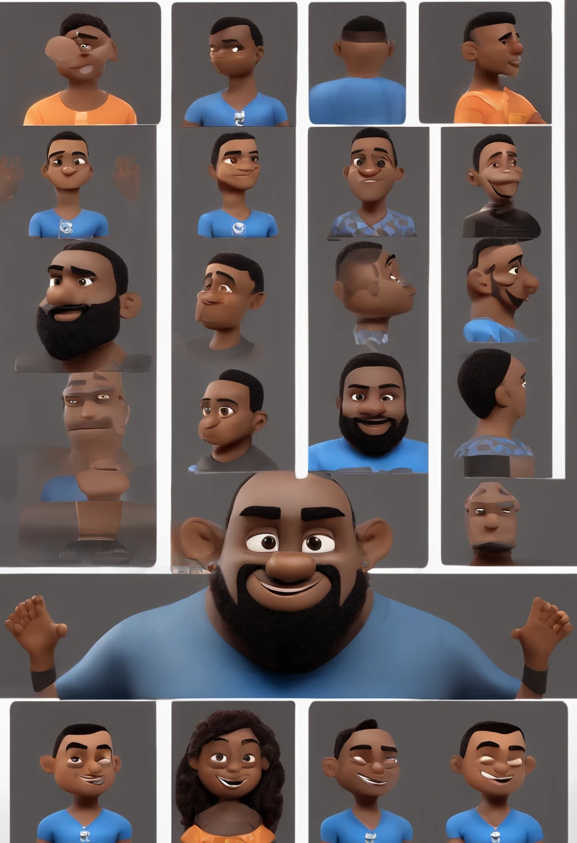 personagem dos desenhos animados de um homem negro e uma camisa azul, animation character, Caractere estilizado, animation style rendering, 3D estilizado, Arnold Maya render, 3 d render stylized, toon render keyshot, Personagem 3D, Personagem 3D, 3d rendering stylized, 3 d character render, personagem de desenho animado, Personagem de close up, Pose de personagem, (Estilo Pixar) (master part:1.2) (Bokeh) (best quality) (pele detalhada) (textura detalhada) (8k) (argila) (Cinematic lighting) (foco nítido